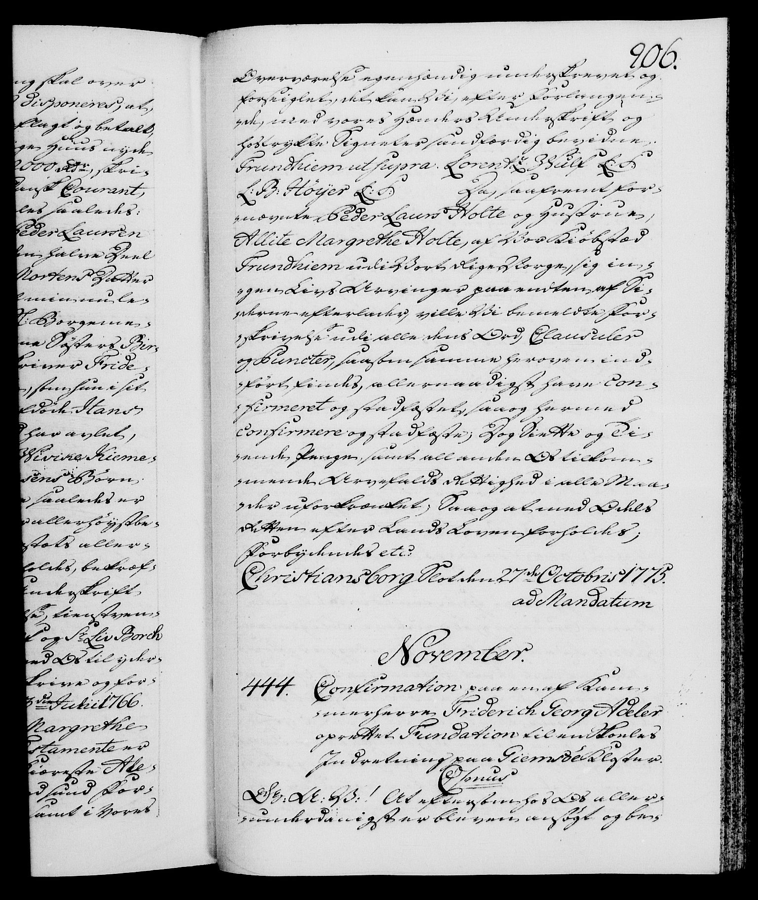 Danske Kanselli 1572-1799, AV/RA-EA-3023/F/Fc/Fca/Fcaa/L0046: Norske registre, 1773-1775, p. 906a