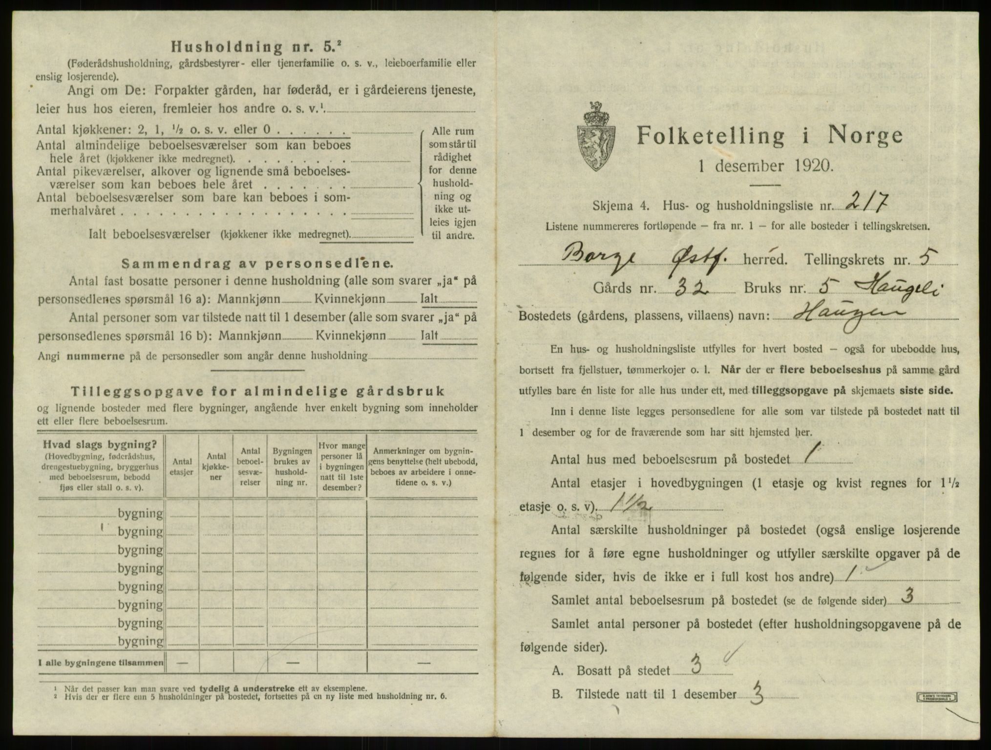 SAO, 1920 census for Borge, 1920, p. 1873