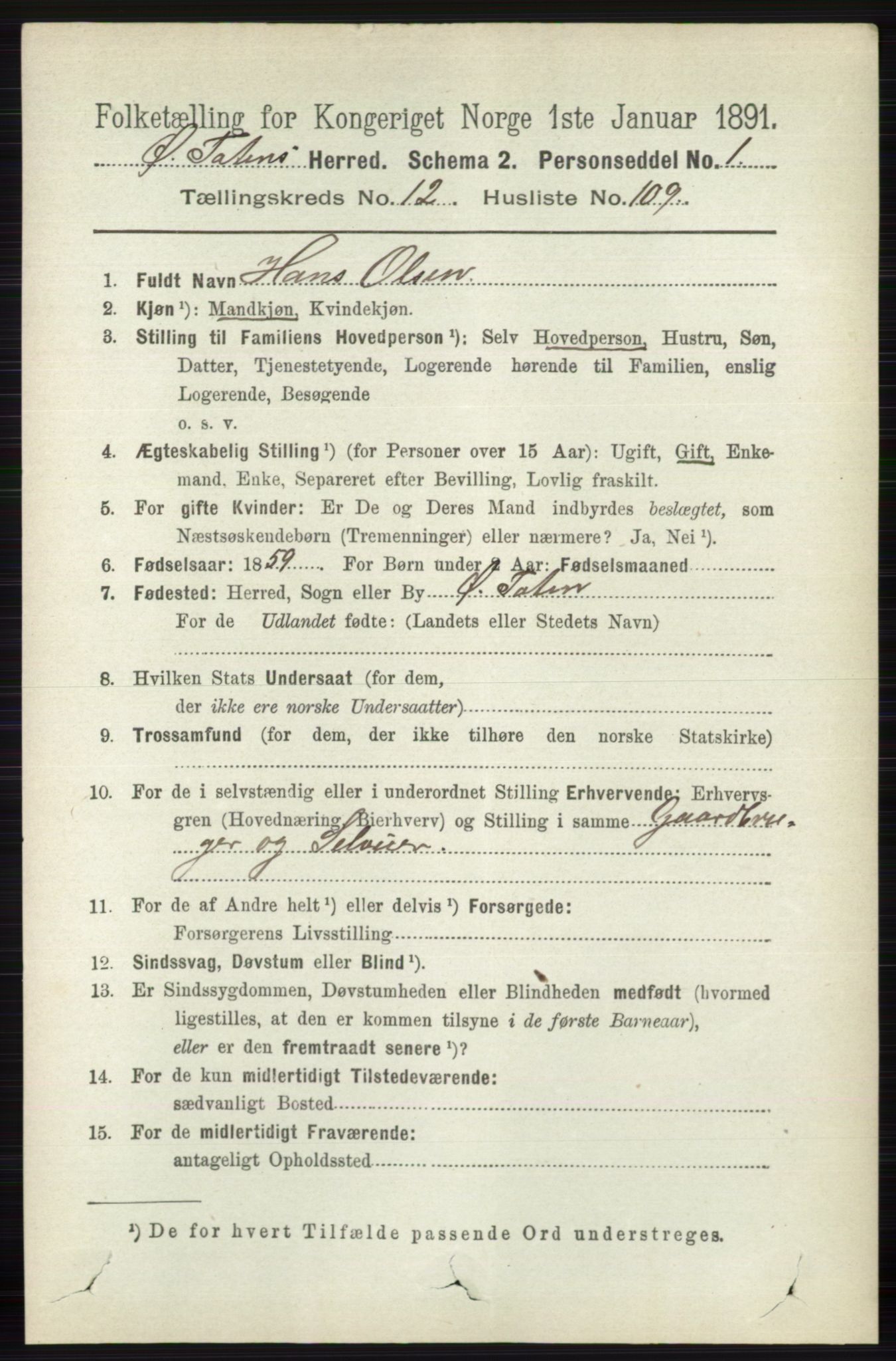 RA, 1891 census for 0528 Østre Toten, 1891, p. 8329