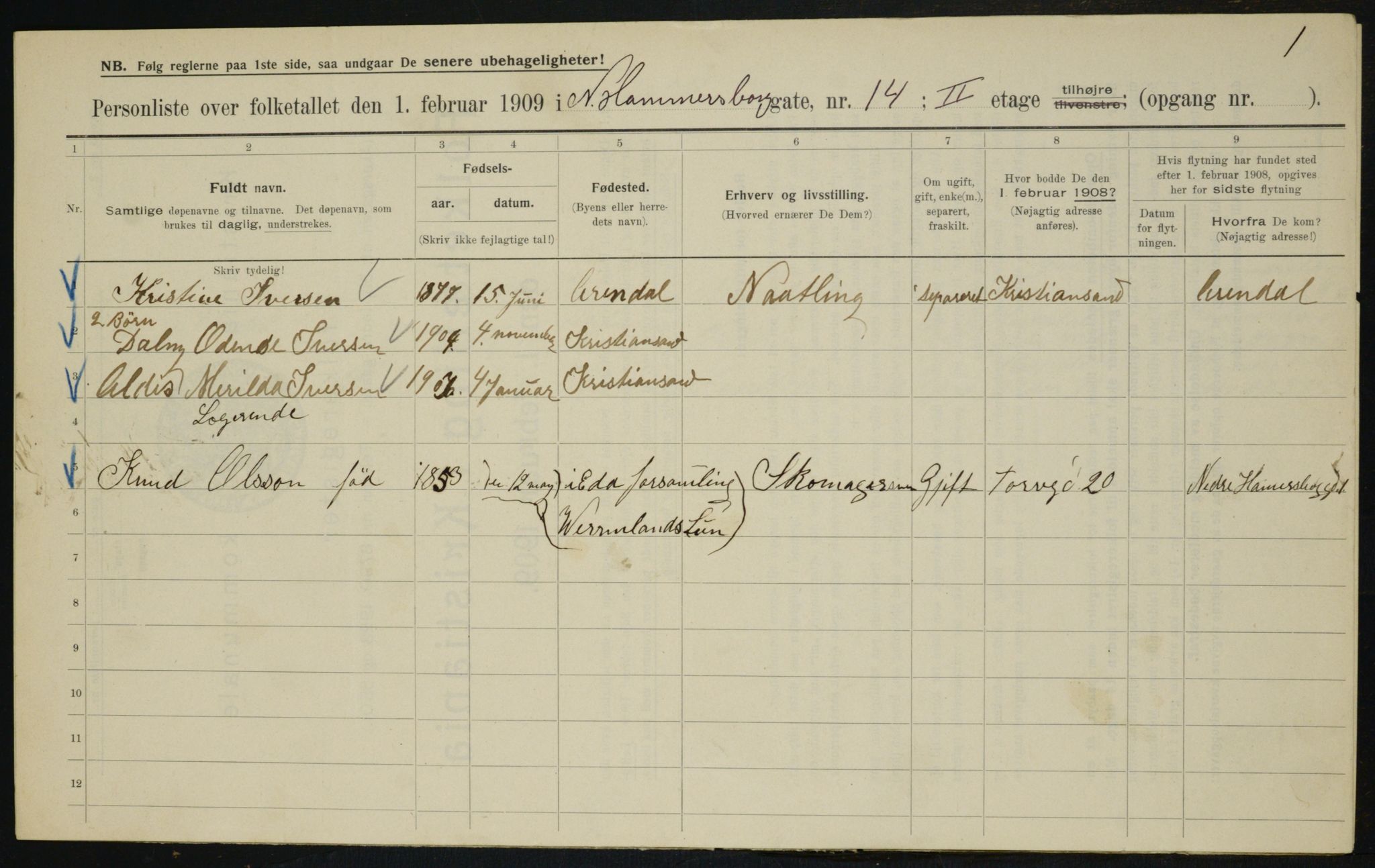 OBA, Municipal Census 1909 for Kristiania, 1909, p. 62933