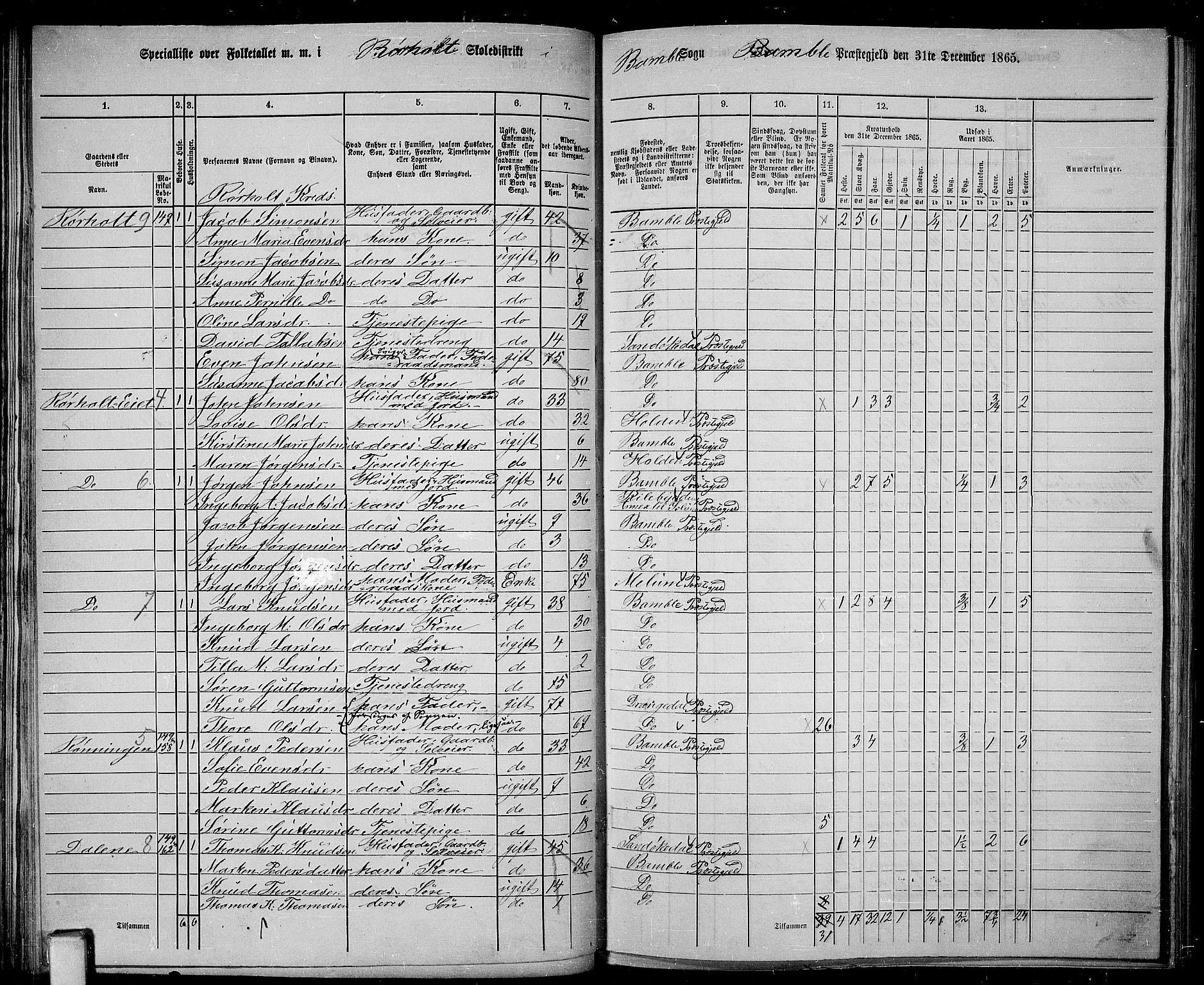 RA, 1865 census for Bamble, 1865, p. 84