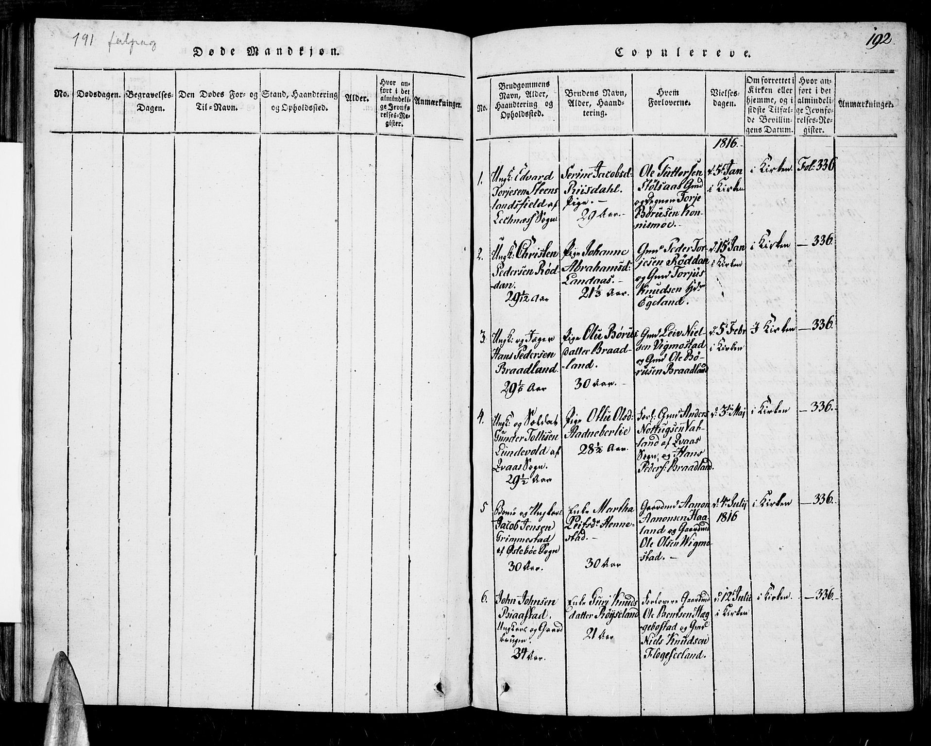 Nord-Audnedal sokneprestkontor, SAK/1111-0032/F/Fa/Fab/L0001: Parish register (official) no. A 1, 1816-1858, p. 192