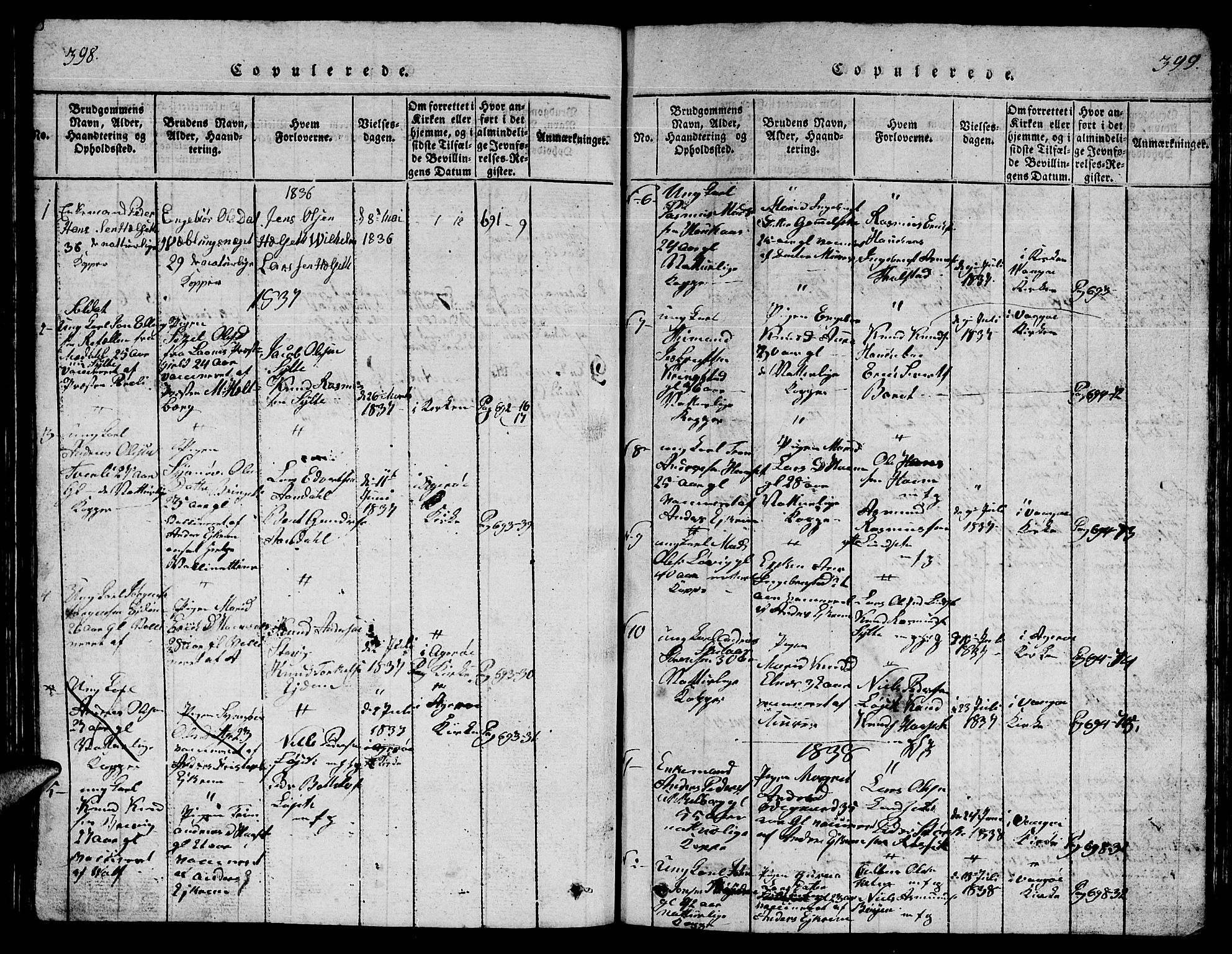 Ministerialprotokoller, klokkerbøker og fødselsregistre - Møre og Romsdal, AV/SAT-A-1454/565/L0752: Parish register (copy) no. 565C01, 1817-1844, p. 398-399