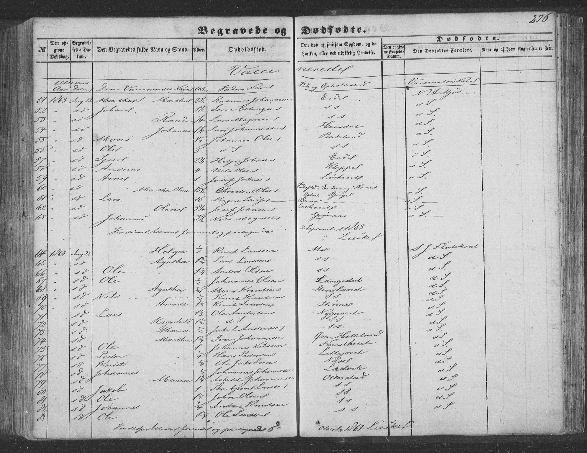 Hosanger sokneprestembete, SAB/A-75801/H/Haa: Parish register (official) no. A 8, 1849-1863, p. 276