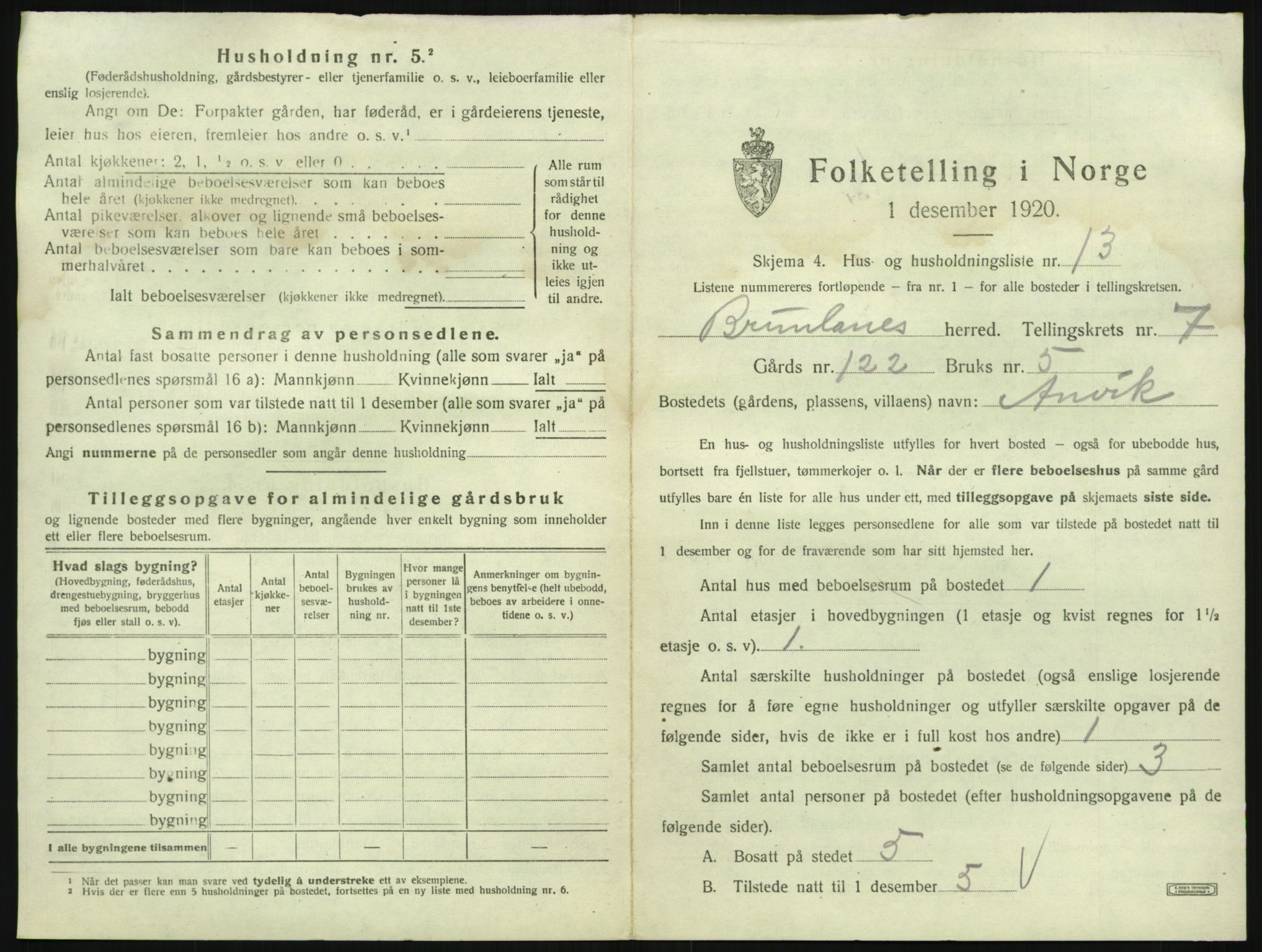 SAKO, 1920 census for Brunlanes, 1920, p. 947