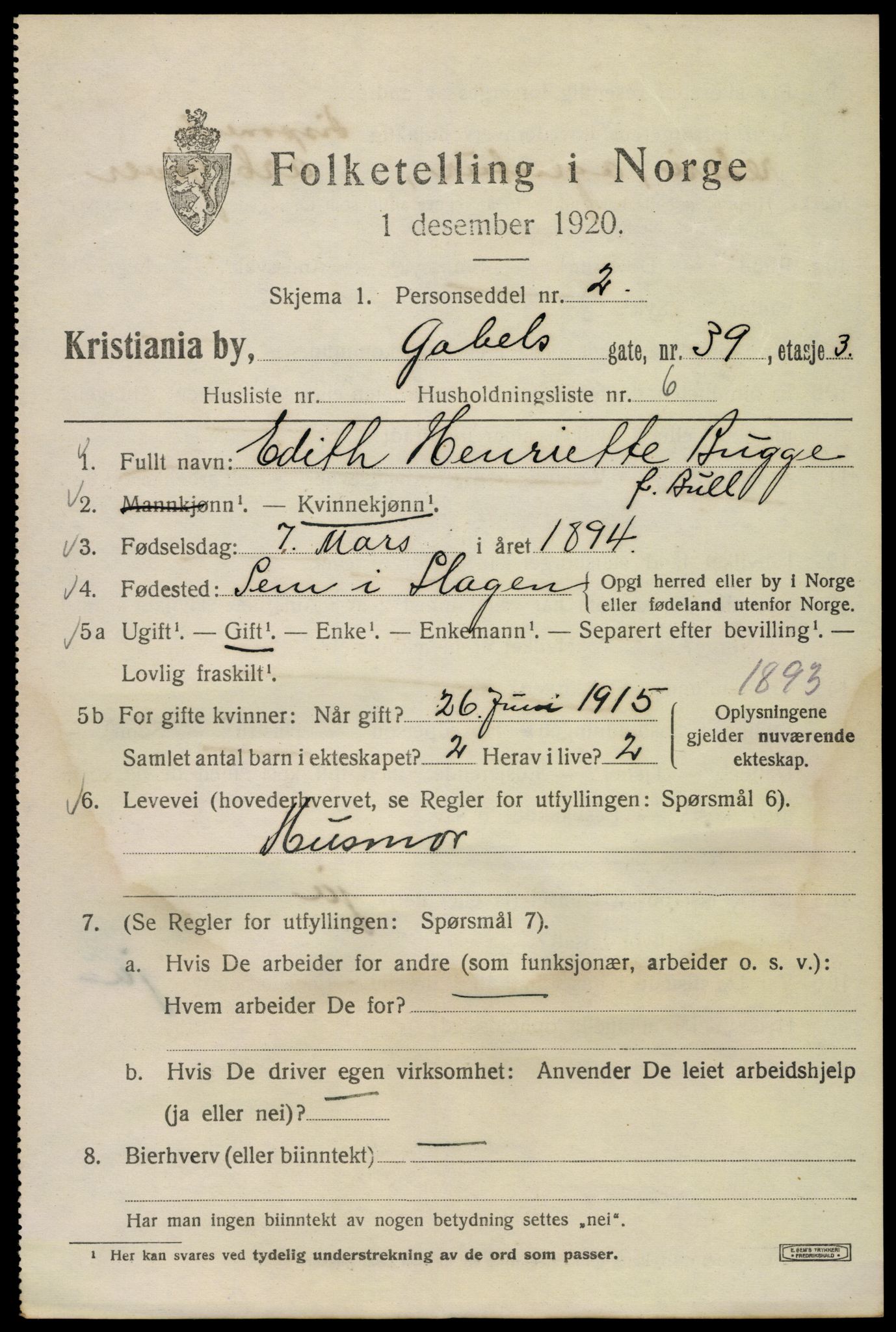 SAO, 1920 census for Kristiania, 1920, p. 246699