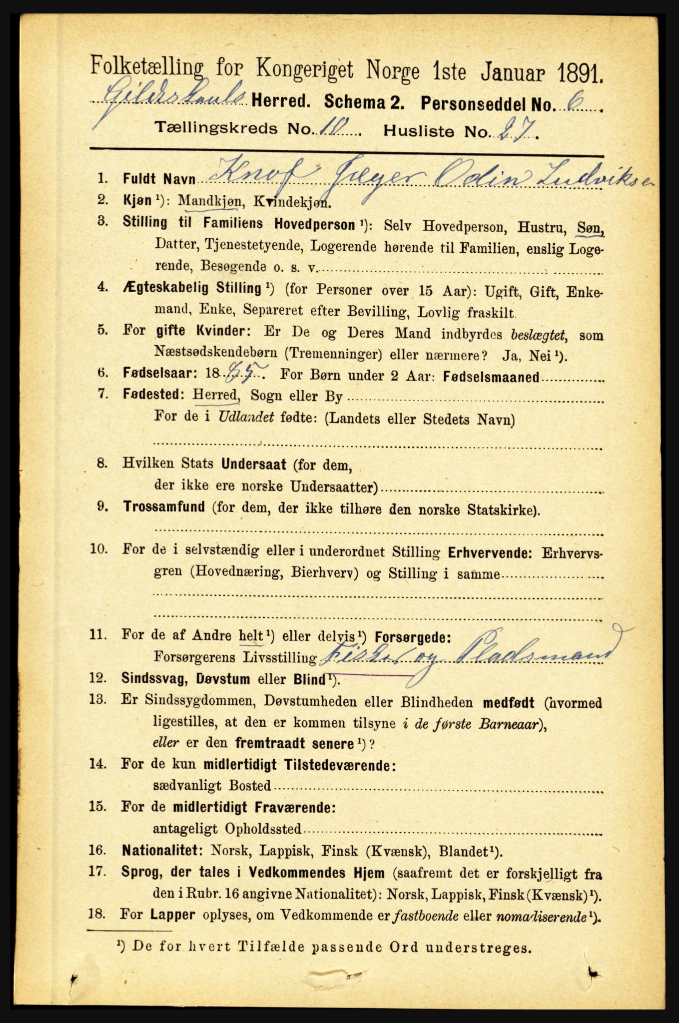 RA, 1891 census for 1838 Gildeskål, 1891, p. 3123