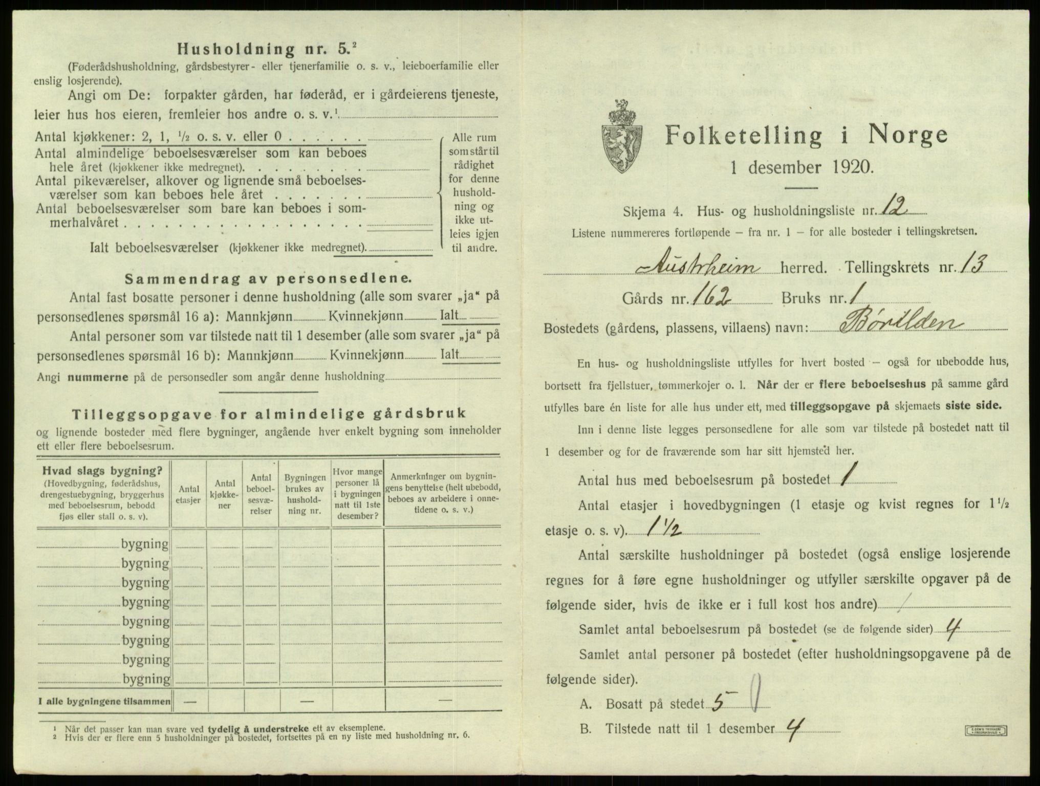 SAB, 1920 census for Austrheim, 1920, p. 643