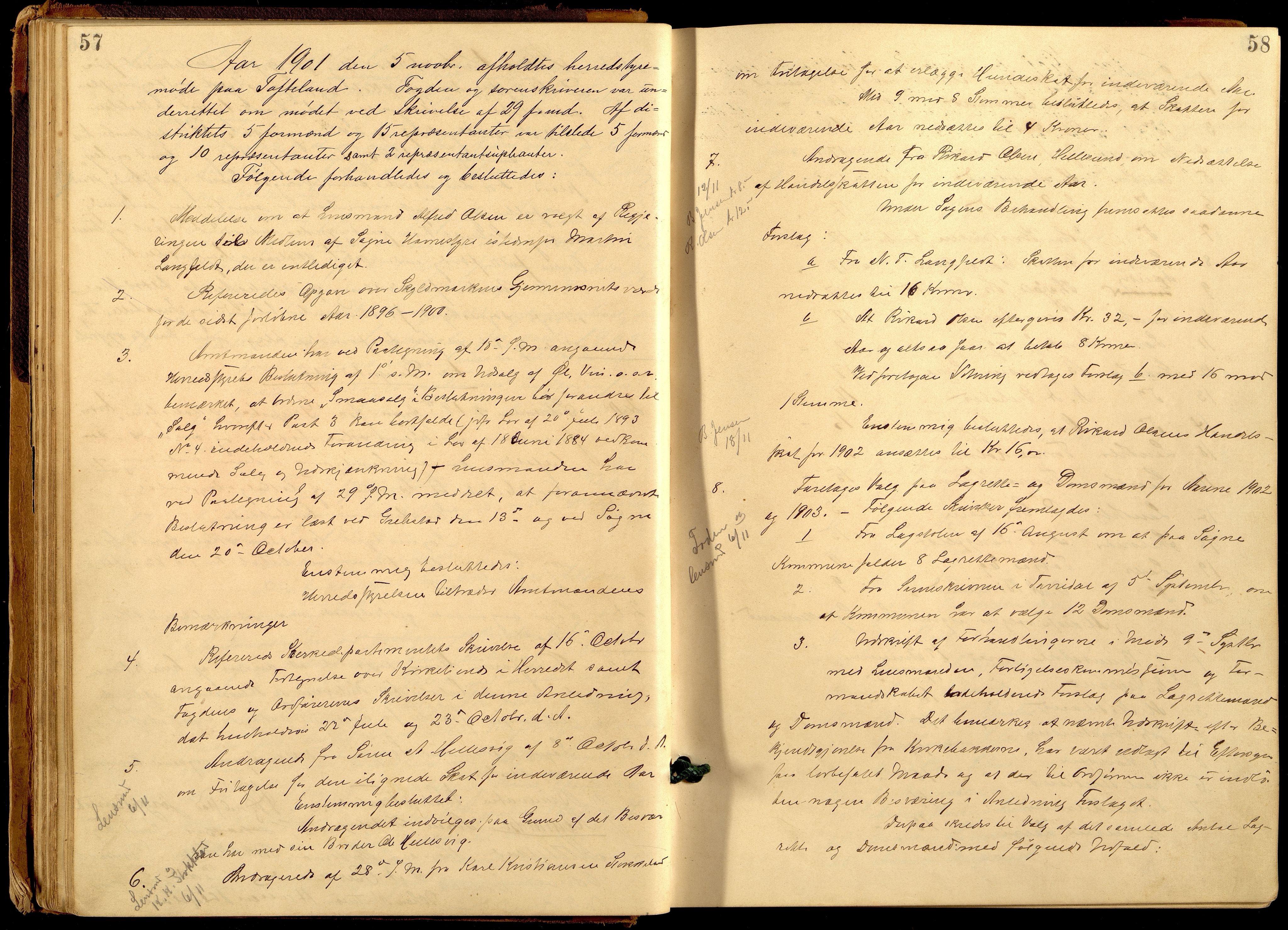 Søgne og Greipstad kommune - Formannskapet, ARKSOR/1018SG120/A/L0006: Møtebok (d), 1901-1909, p. 57-58