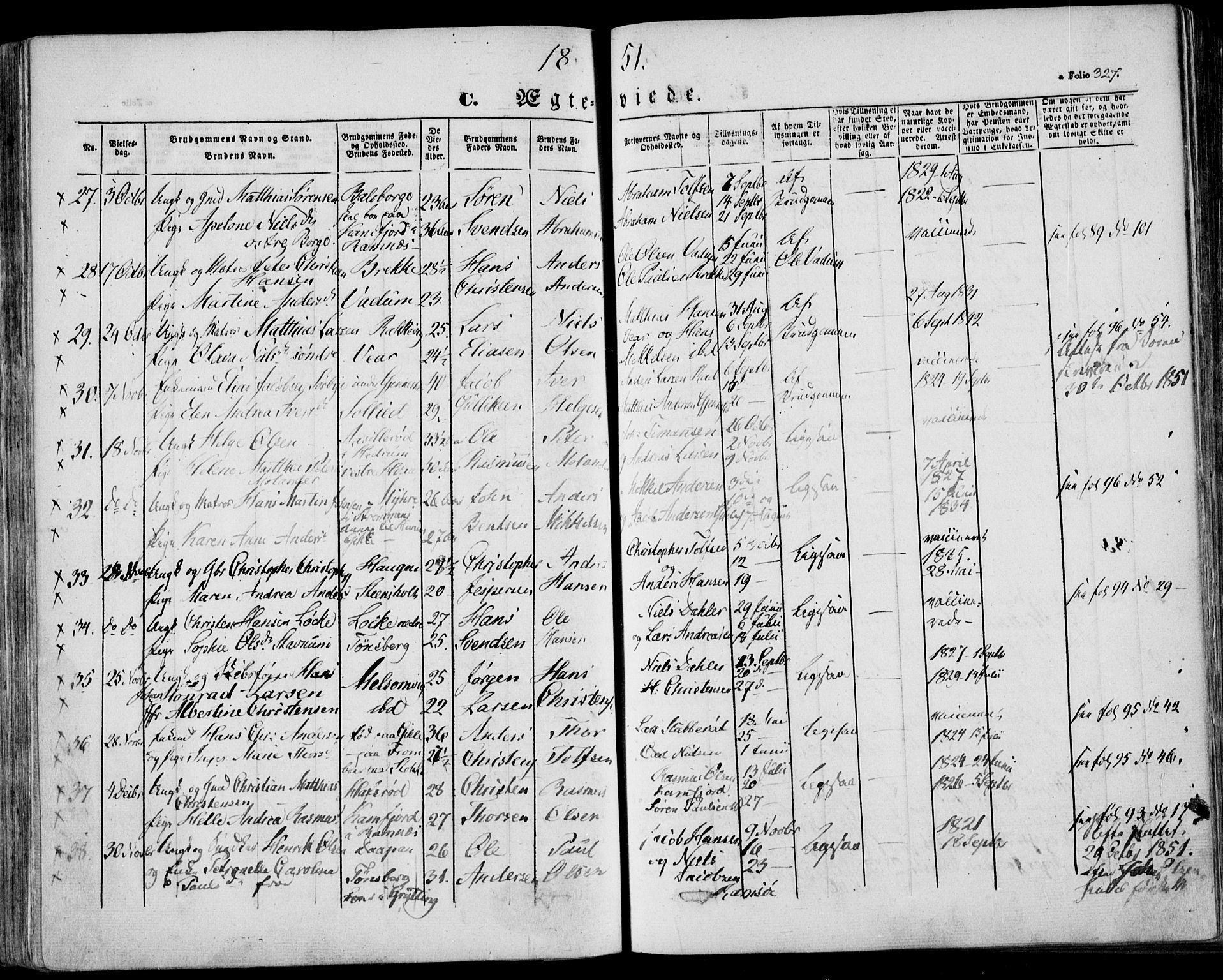 Stokke kirkebøker, AV/SAKO-A-320/F/Fa/L0007: Parish register (official) no. I 7, 1844-1857, p. 327