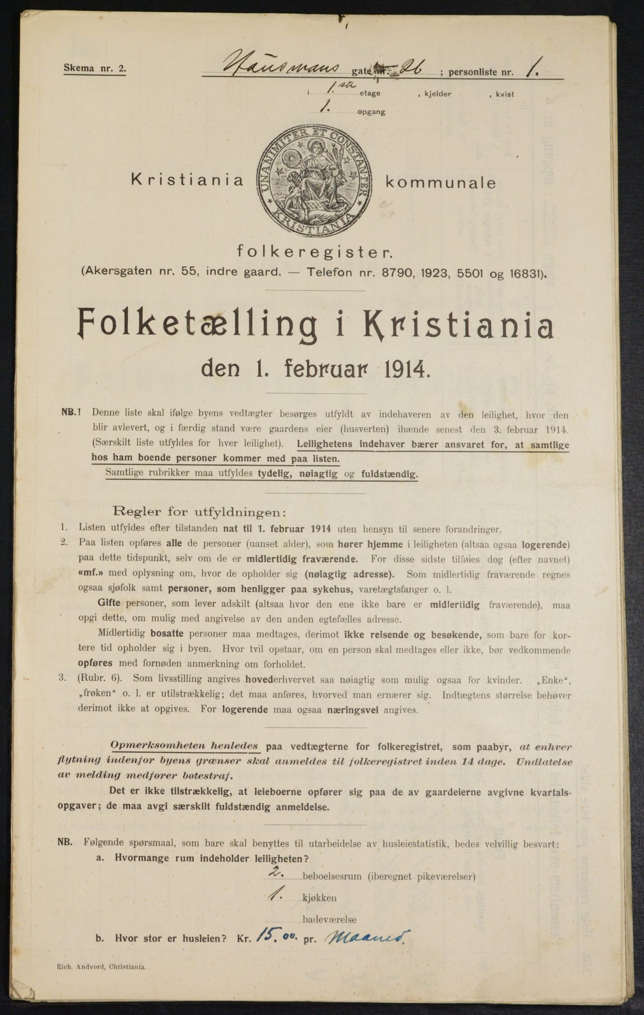 OBA, Municipal Census 1914 for Kristiania, 1914, p. 35254