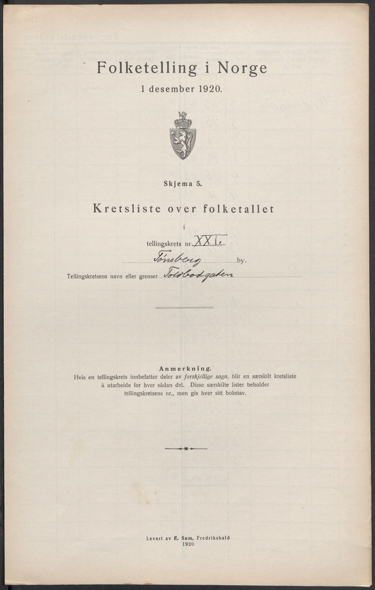 SAKO, 1920 census for Tønsberg, 1920, p. 47