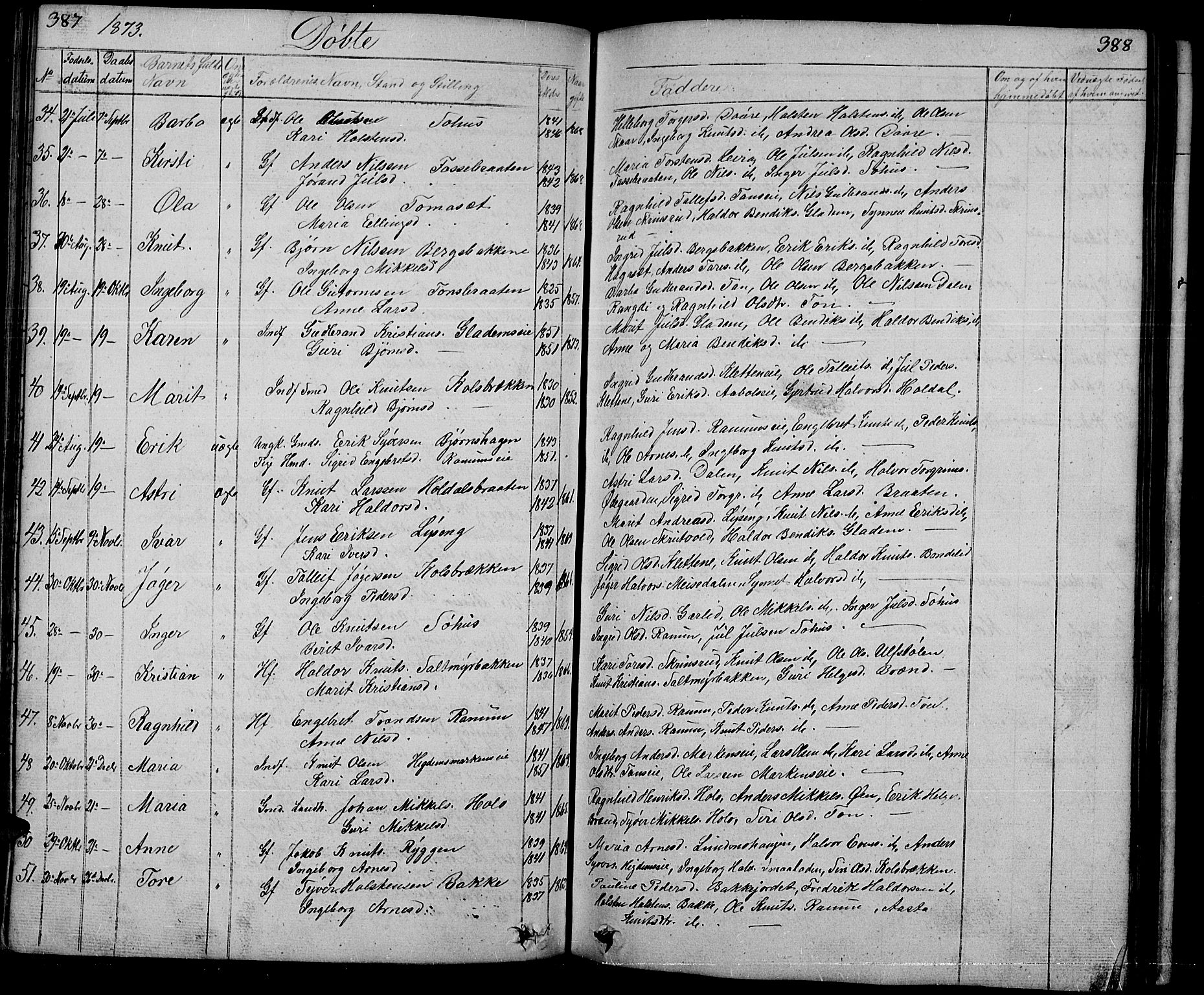 Nord-Aurdal prestekontor, SAH/PREST-132/H/Ha/Hab/L0001: Parish register (copy) no. 1, 1834-1887, p. 387-388