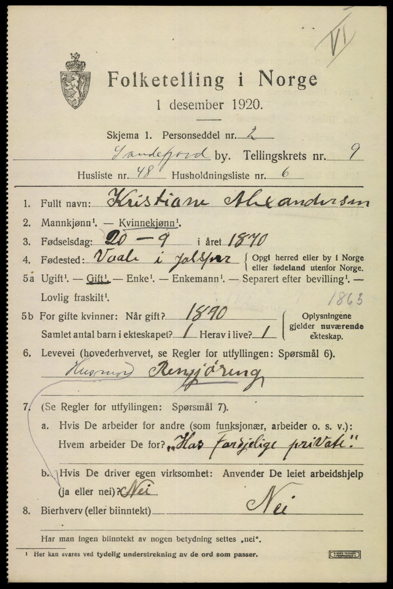 SAKO, 1920 census for Sandefjord, 1920, p. 13684