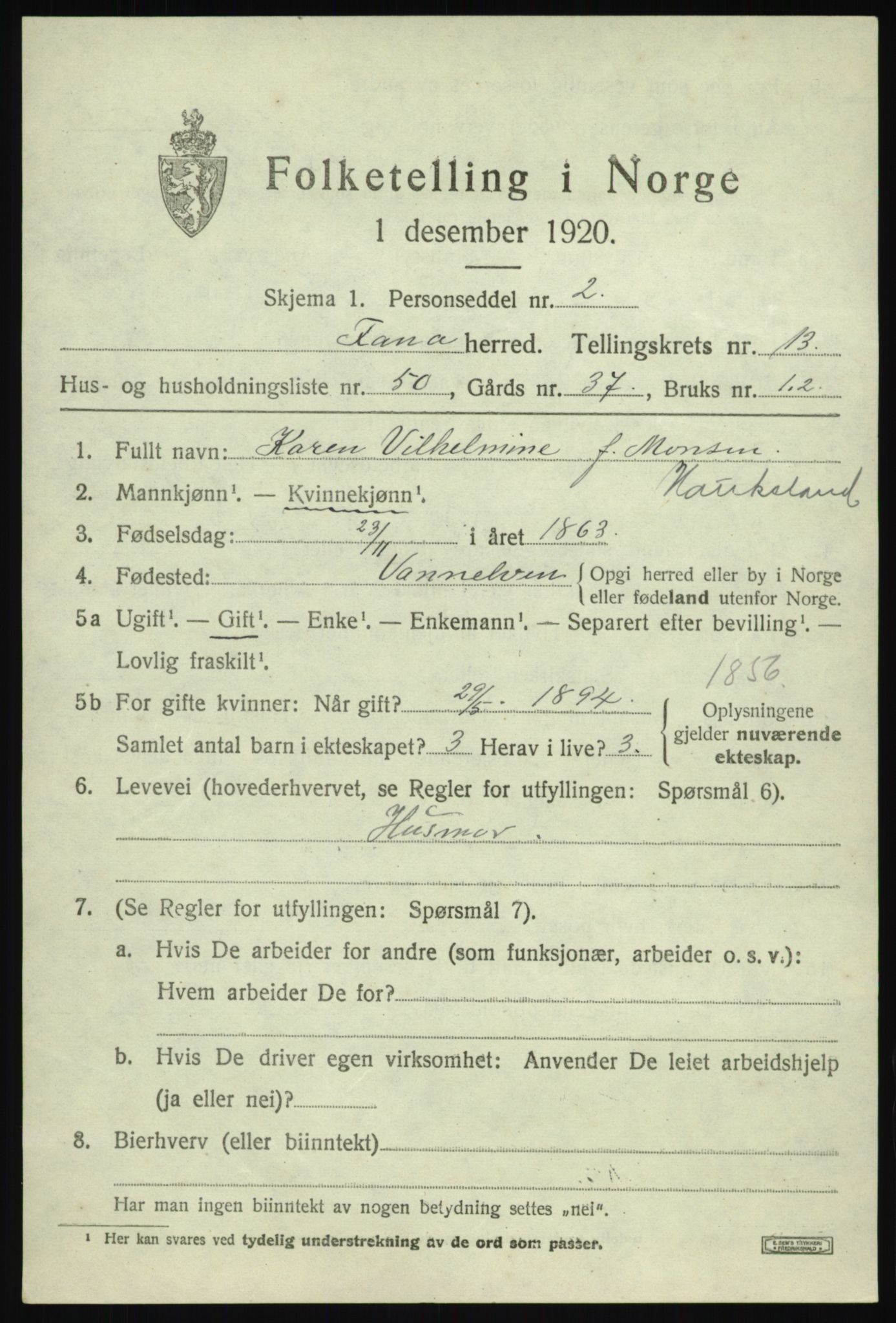 SAB, 1920 census for Fana, 1920, p. 20309