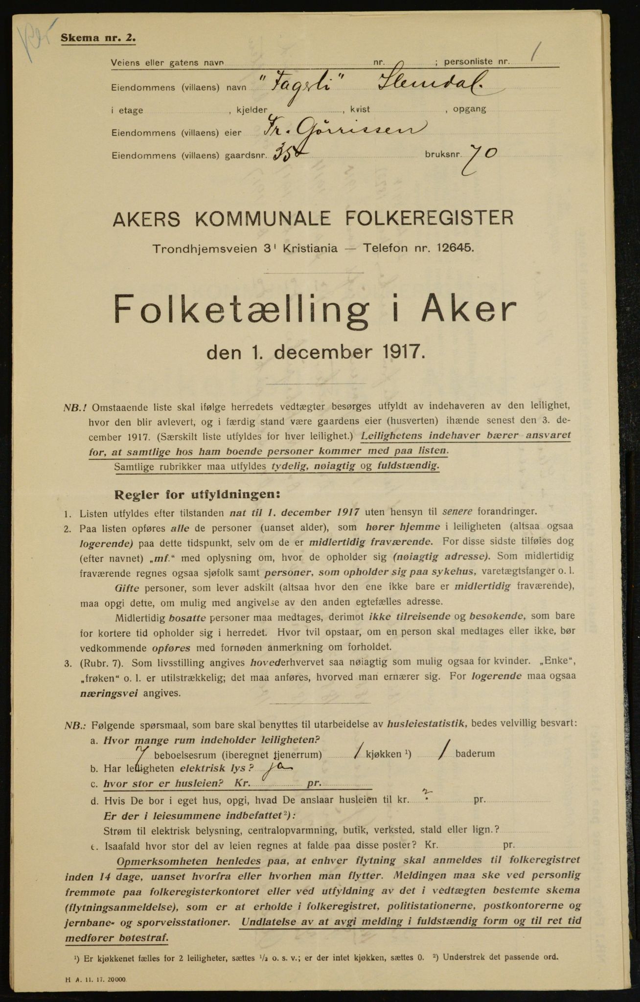 OBA, Municipal Census 1917 for Aker, 1917, p. 7298