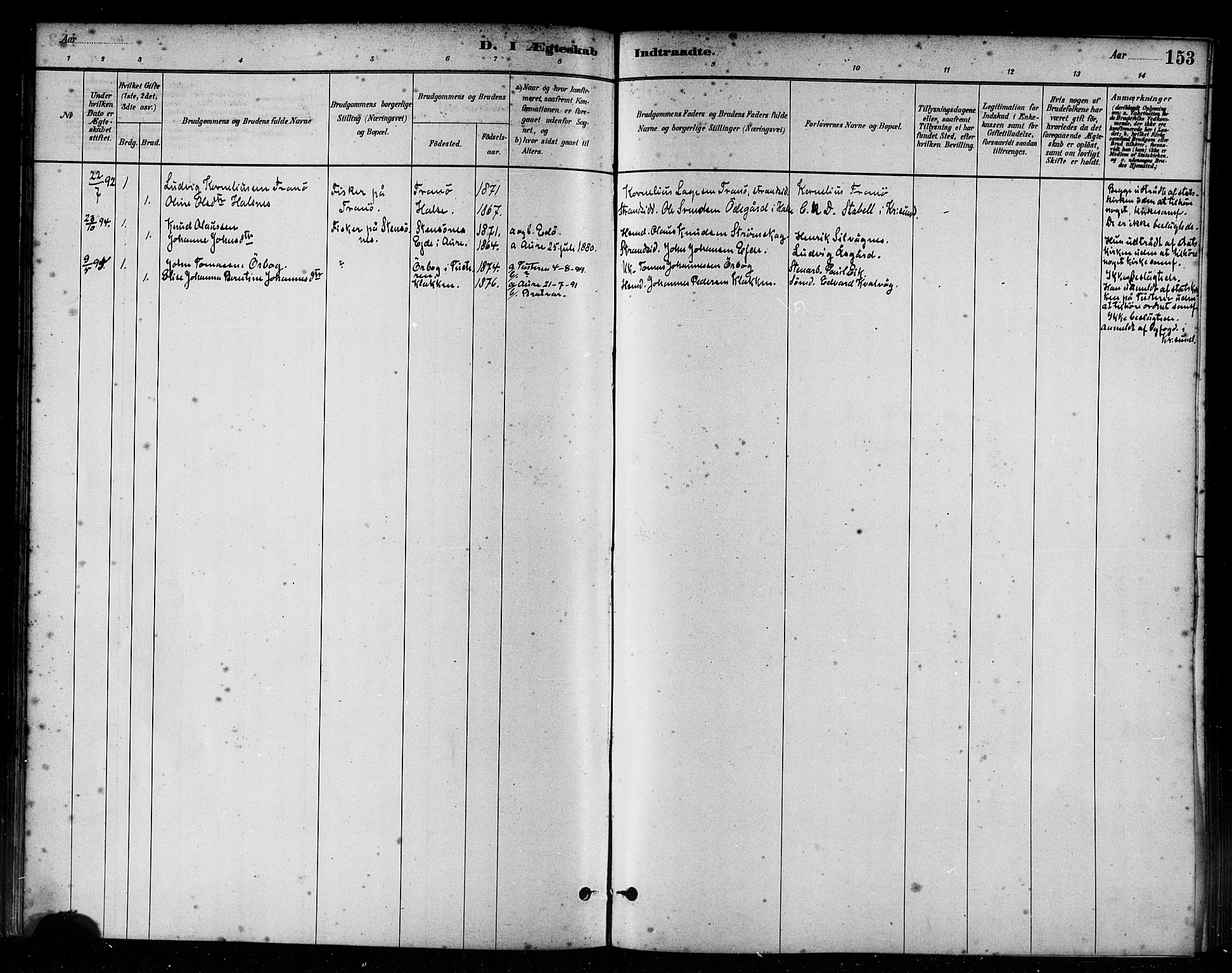 Ministerialprotokoller, klokkerbøker og fødselsregistre - Møre og Romsdal, SAT/A-1454/582/L0947: Parish register (official) no. 582A01, 1880-1900, p. 153