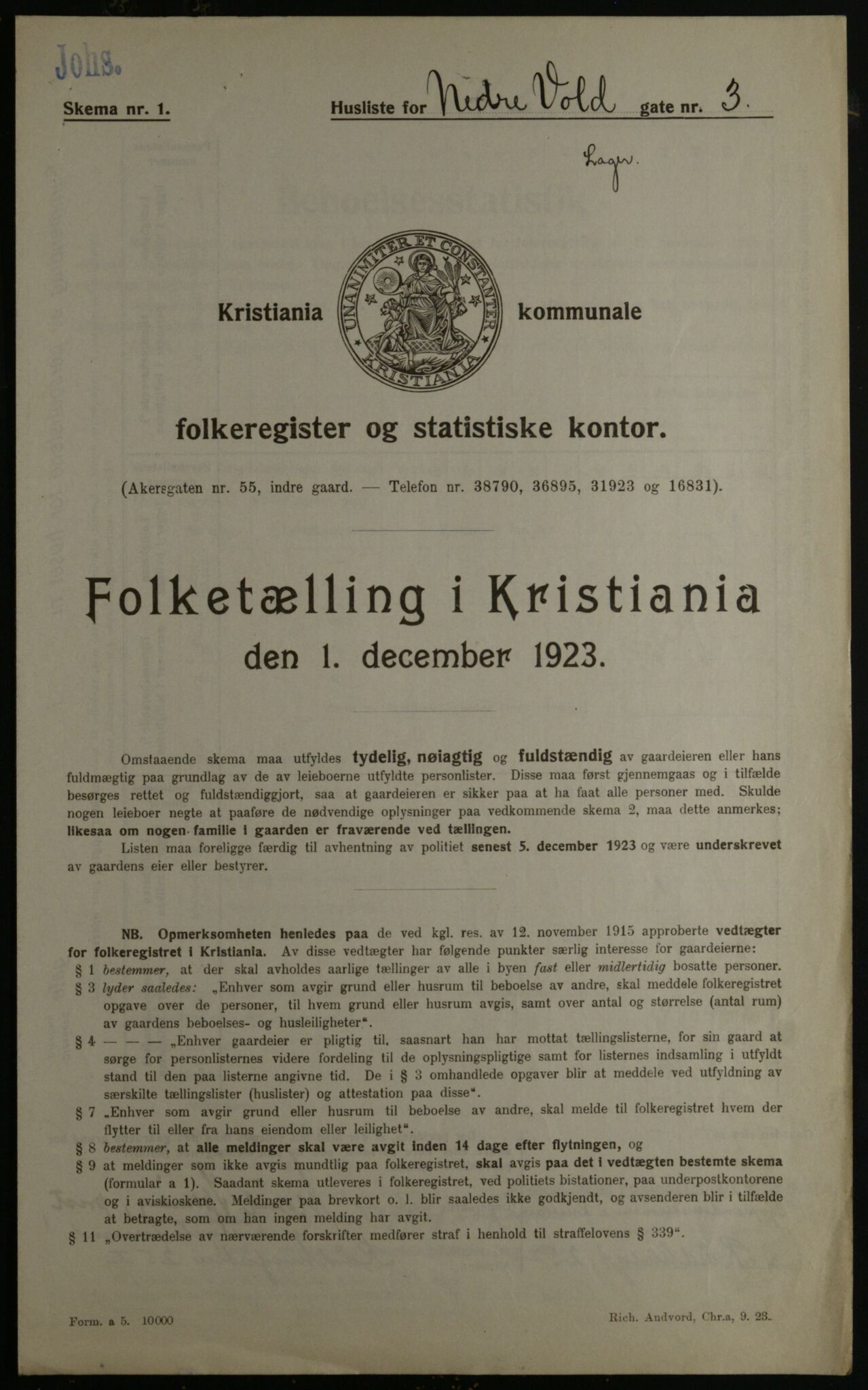 OBA, Municipal Census 1923 for Kristiania, 1923, p. 76566