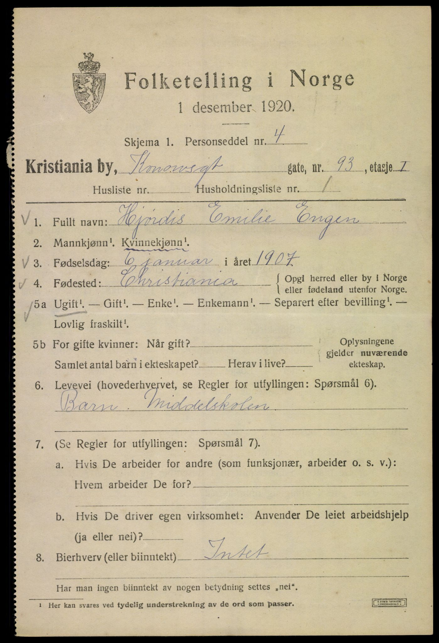 SAO, 1920 census for Kristiania, 1920, p. 349473