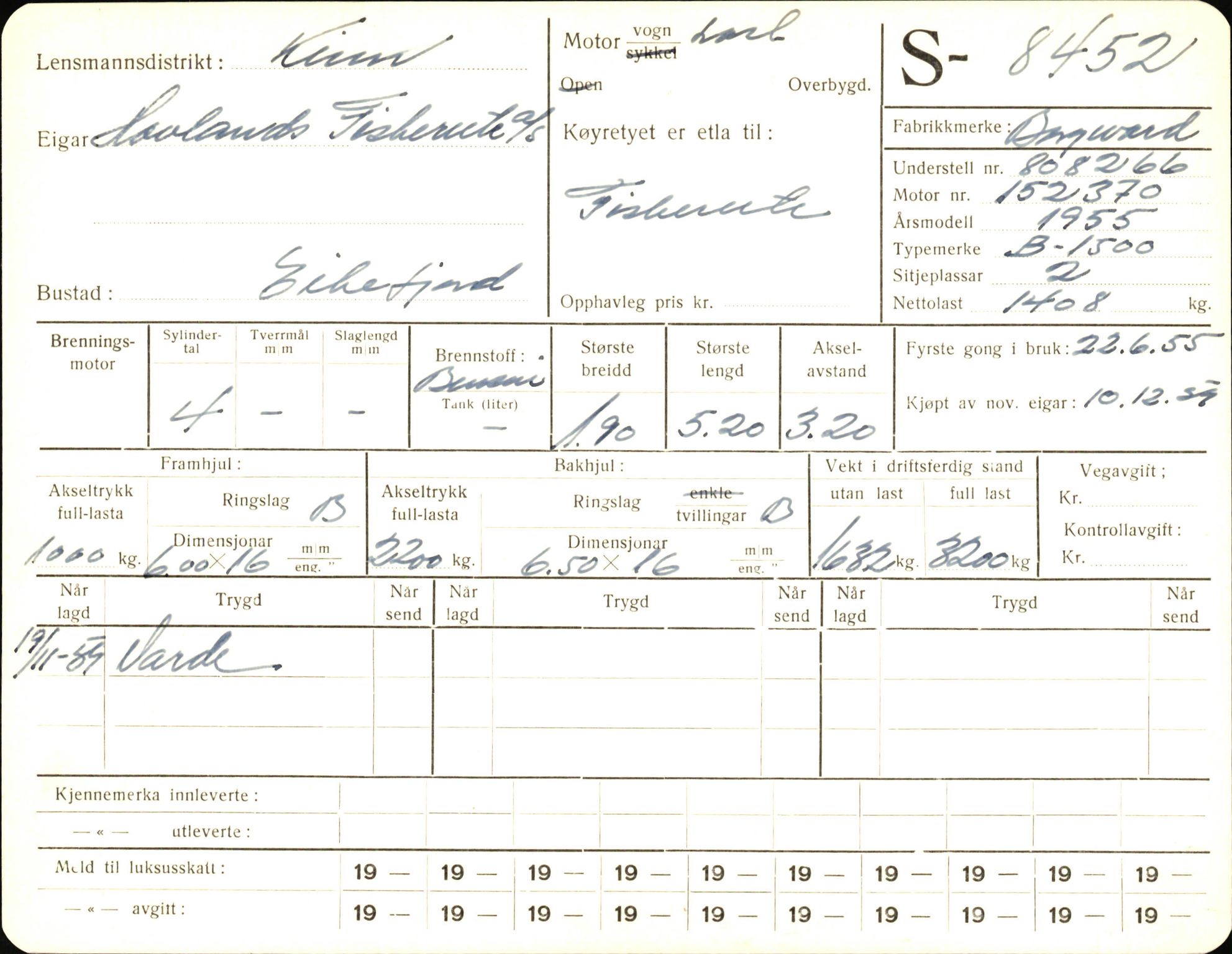 Statens vegvesen, Sogn og Fjordane vegkontor, AV/SAB-A-5301/4/F/L0006: Registerkort utmeldte Fjordane S8300-9500, 1930-1961, p. 223