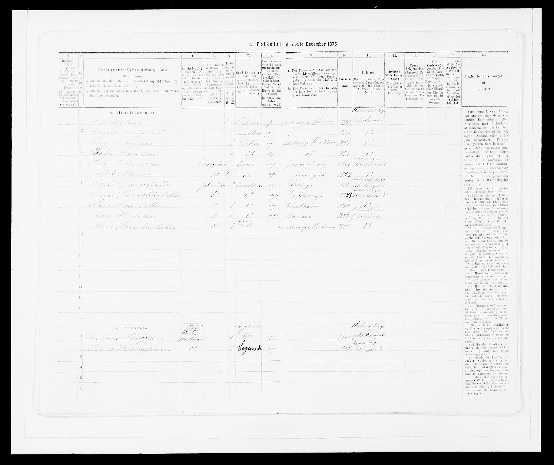 SAB, 1875 census for 1429P Ytre Holmedal, 1875, p. 1006