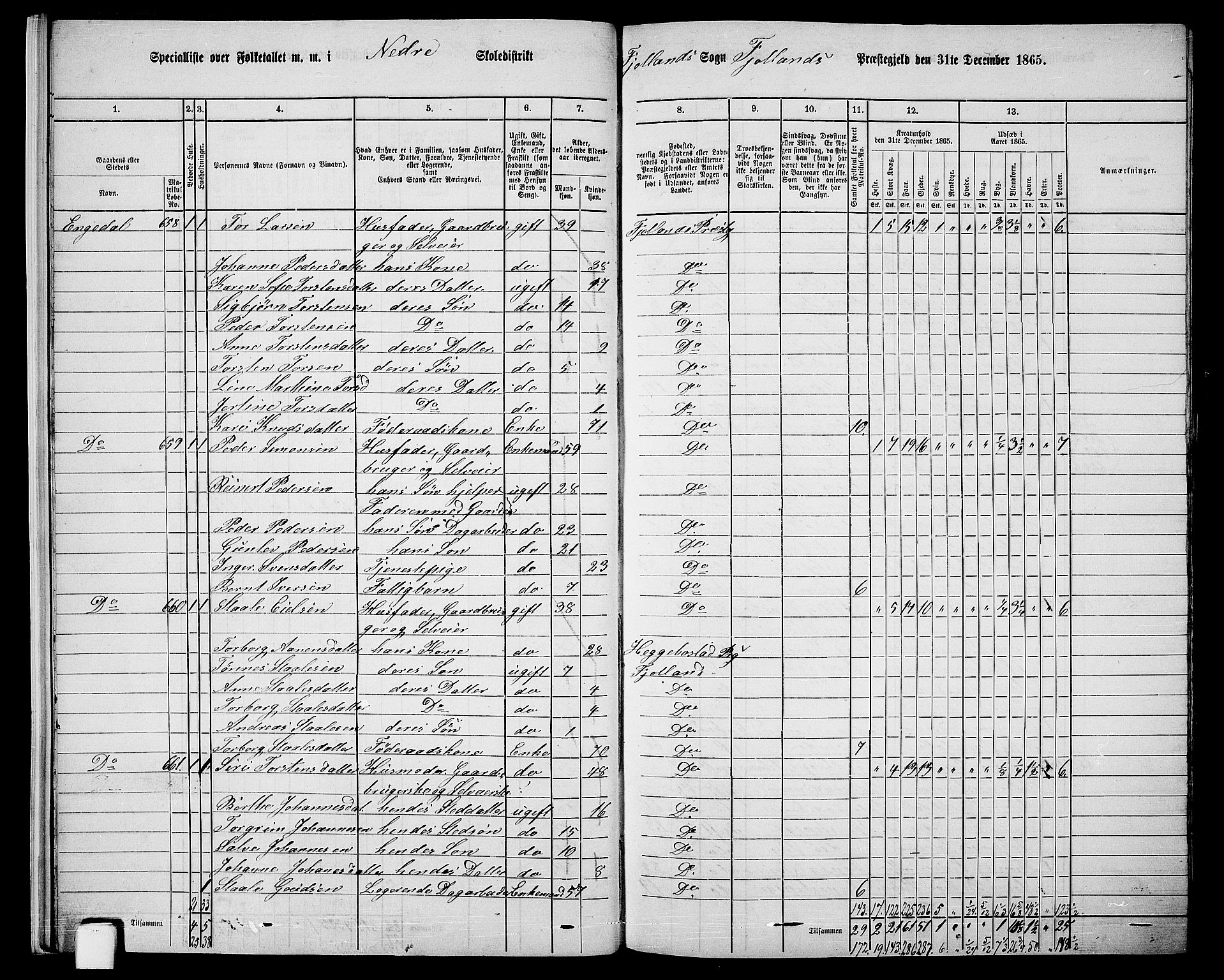 RA, 1865 census for Fjotland, 1865, p. 16