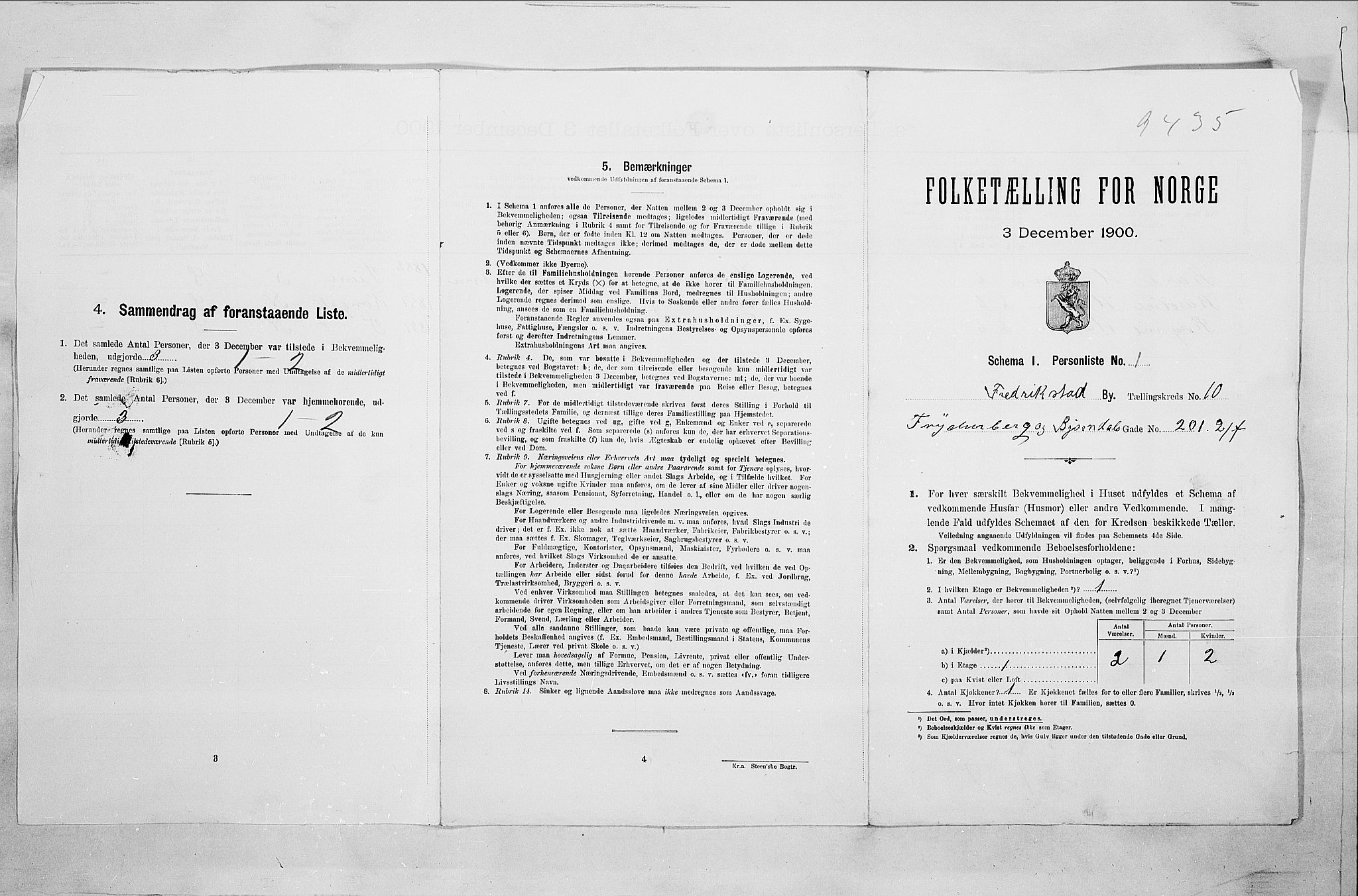 SAO, 1900 census for Fredrikstad, 1900