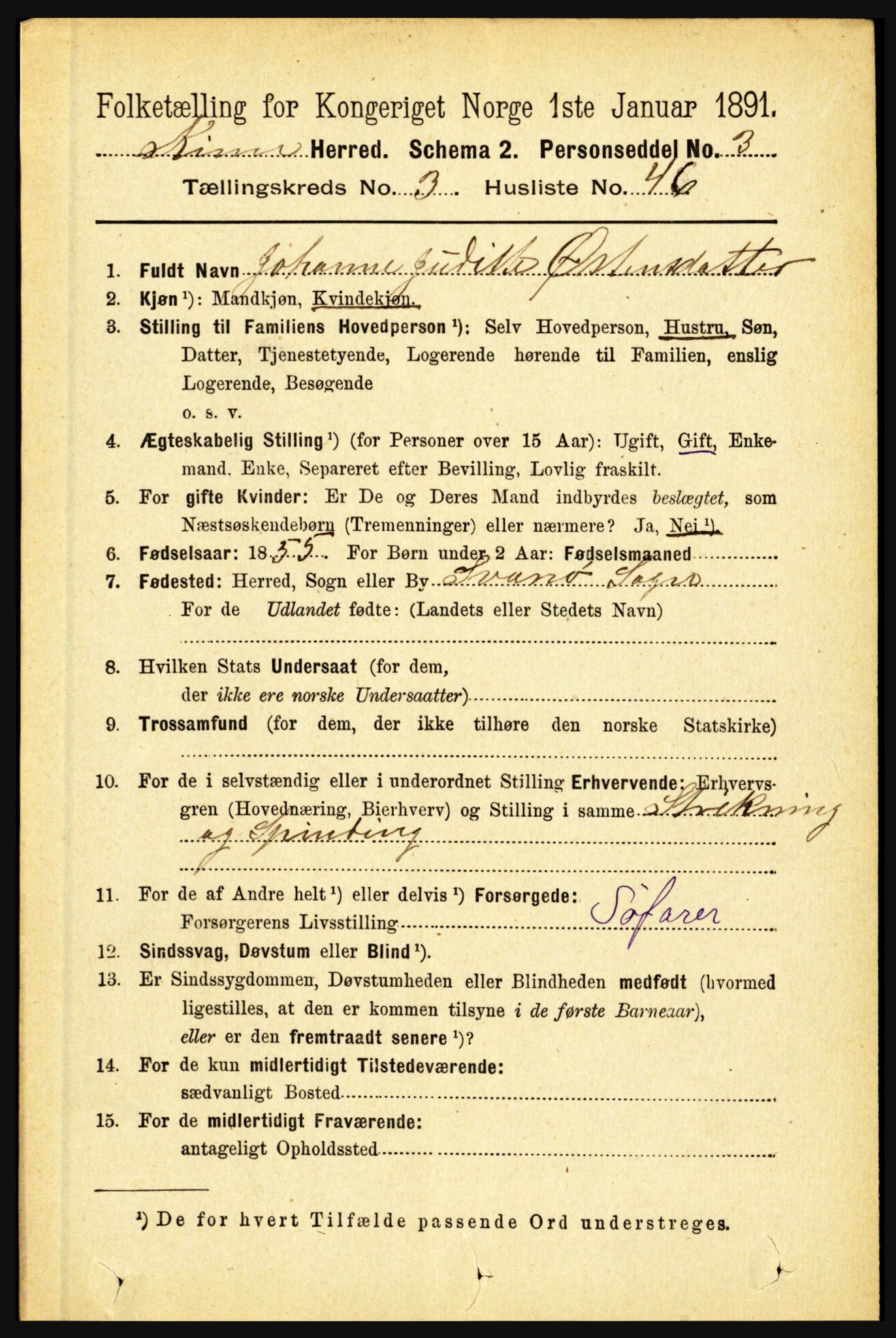 RA, 1891 census for 1437 Kinn, 1891, p. 1245