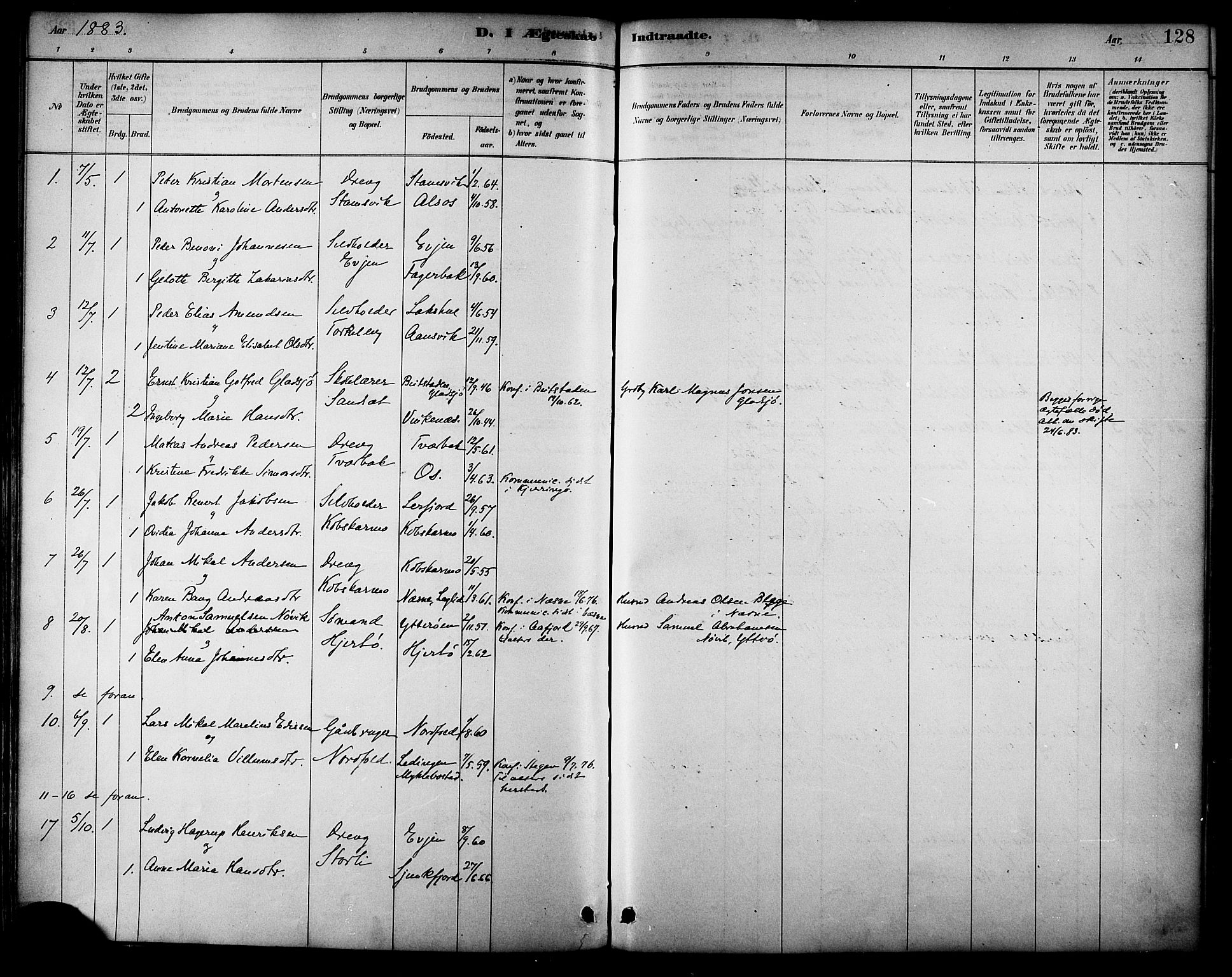Ministerialprotokoller, klokkerbøker og fødselsregistre - Nordland, SAT/A-1459/854/L0778: Parish register (official) no. 854A01 /2, 1881-1888, p. 128