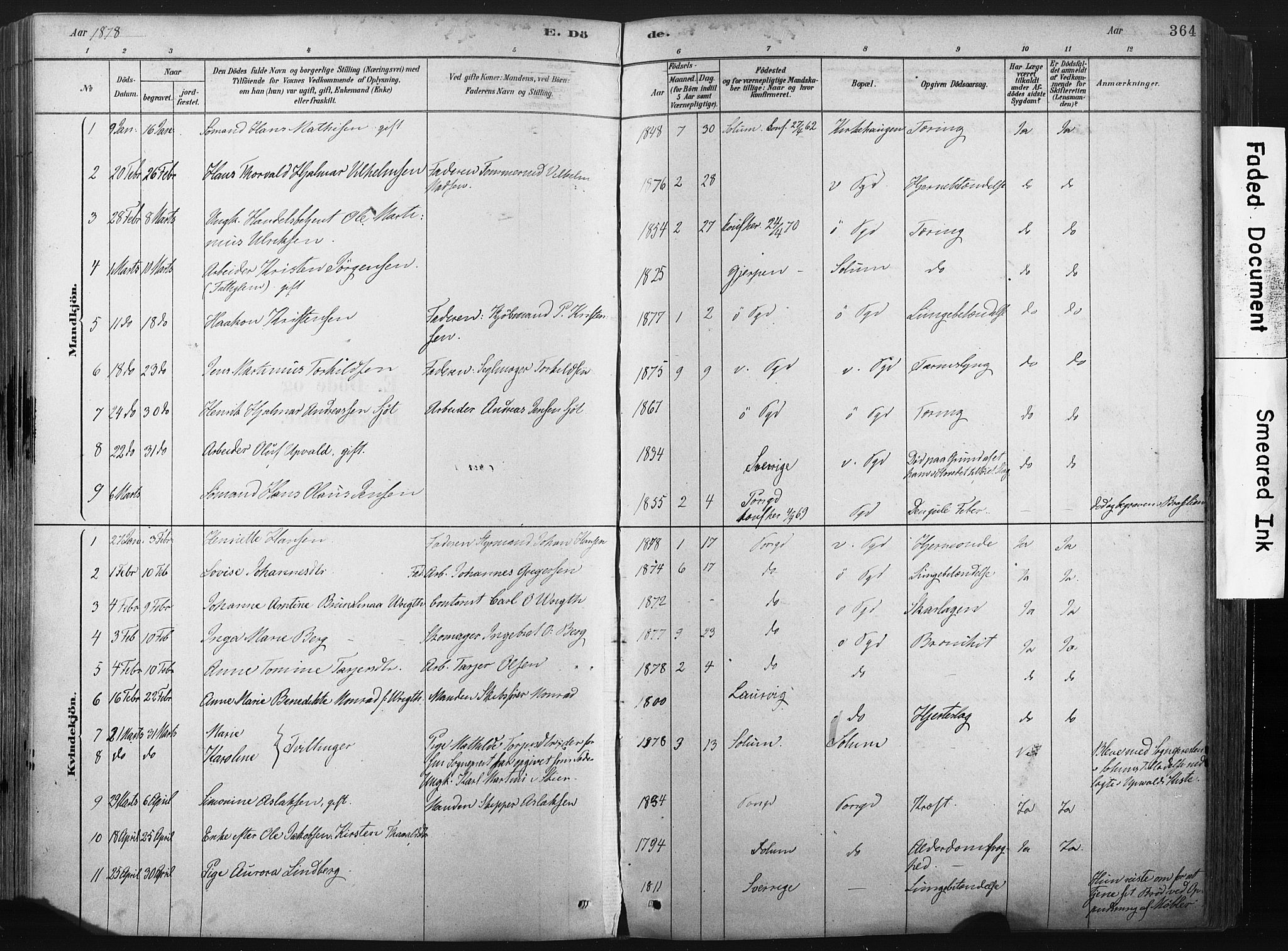 Porsgrunn kirkebøker , SAKO/A-104/F/Fa/L0008: Parish register (official) no. 8, 1878-1895, p. 364