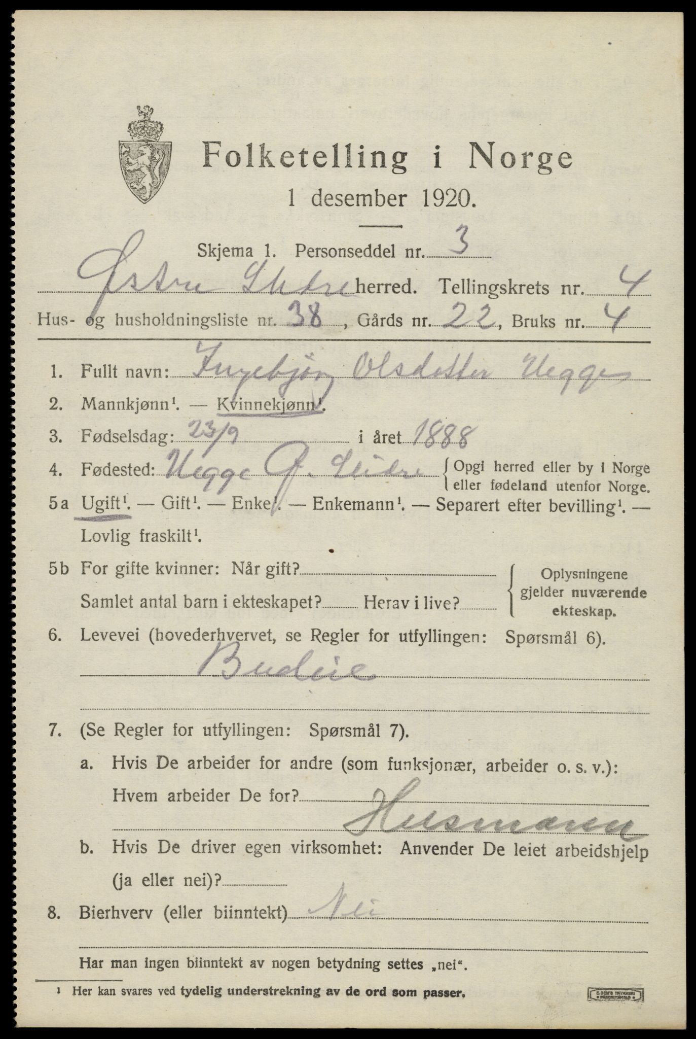 SAH, 1920 census for Øystre Slidre, 1920, p. 2851