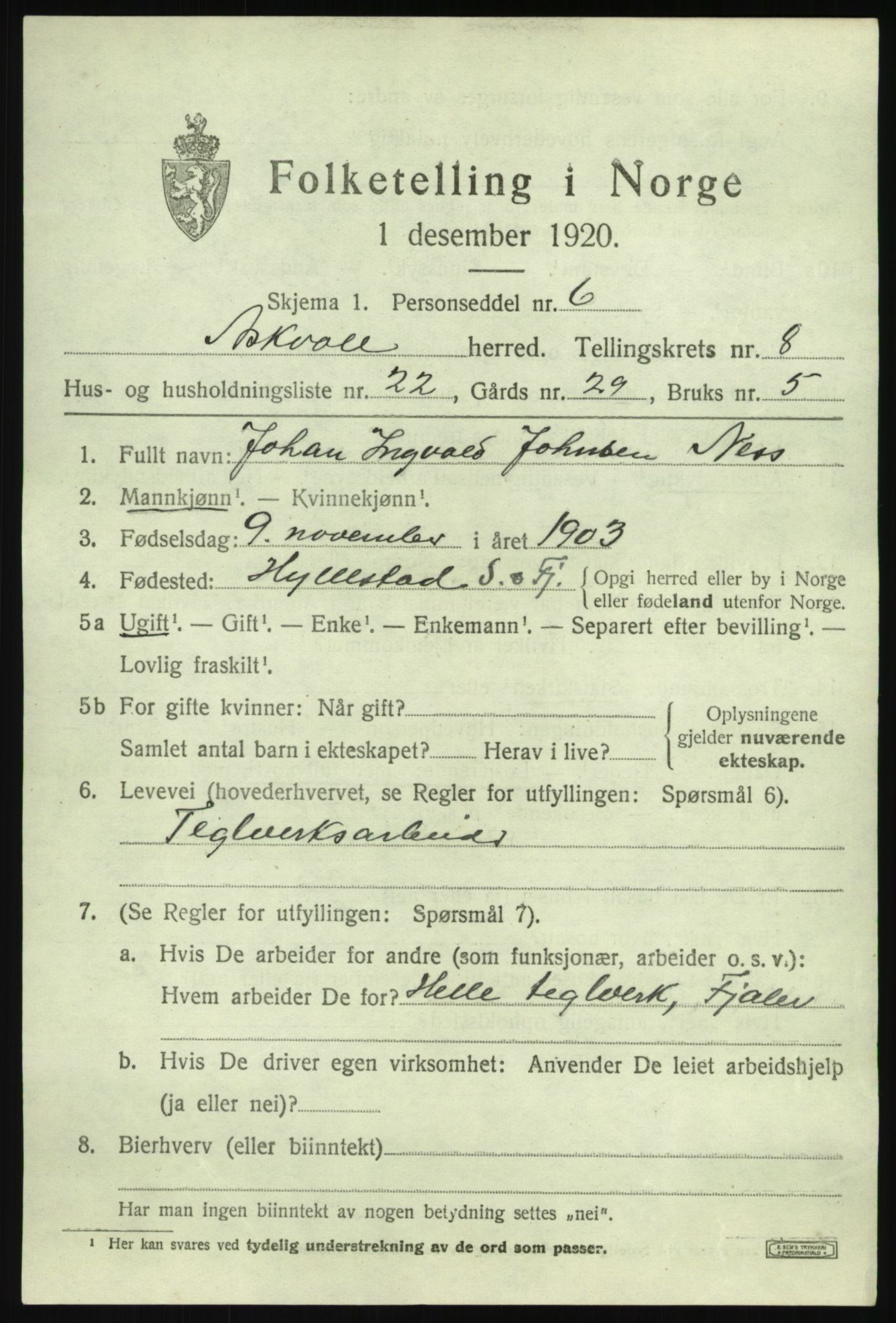 SAB, 1920 census for Askvoll, 1920, p. 3868