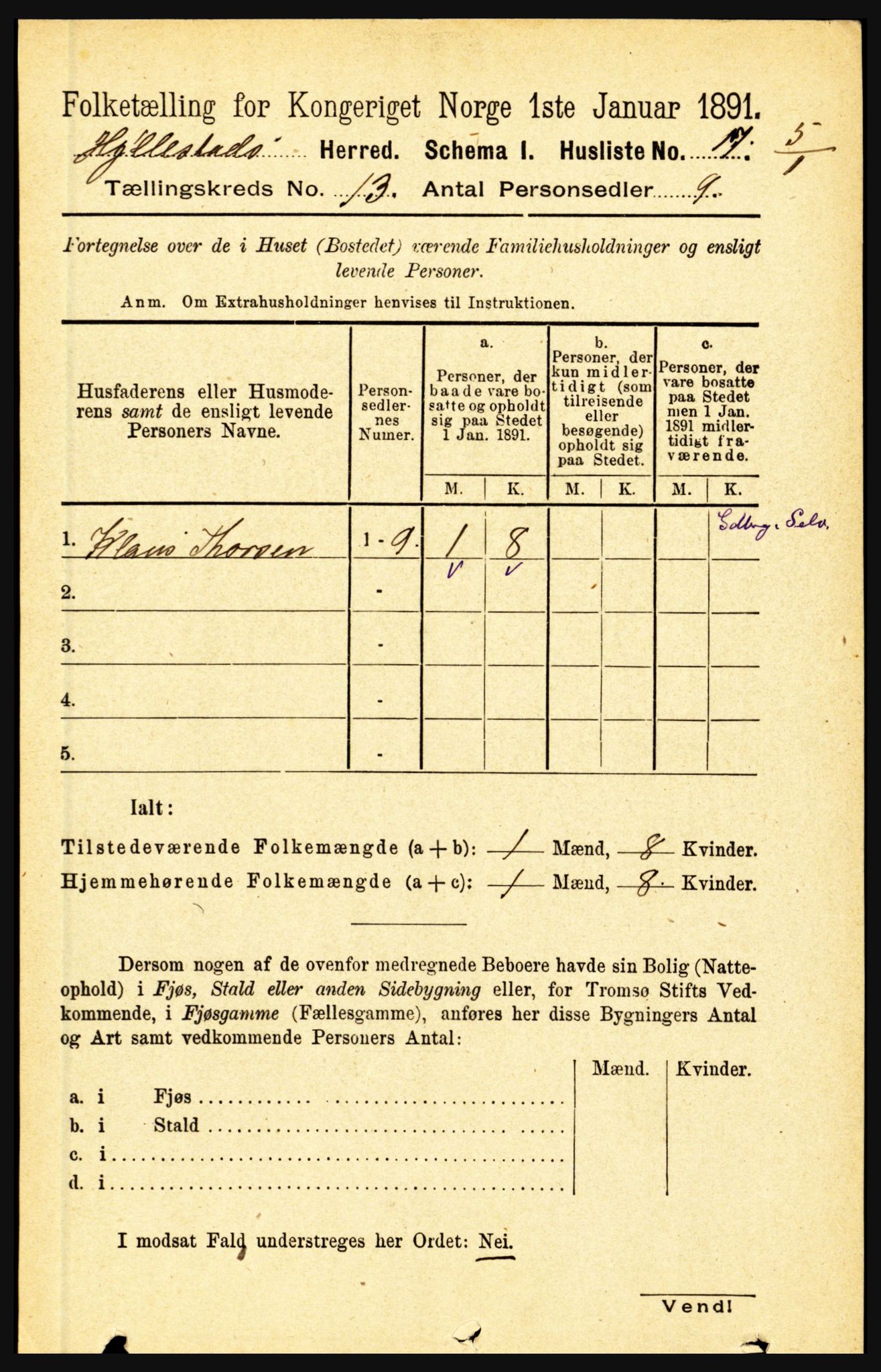 RA, 1891 census for 1413 Hyllestad, 1891, p. 2393