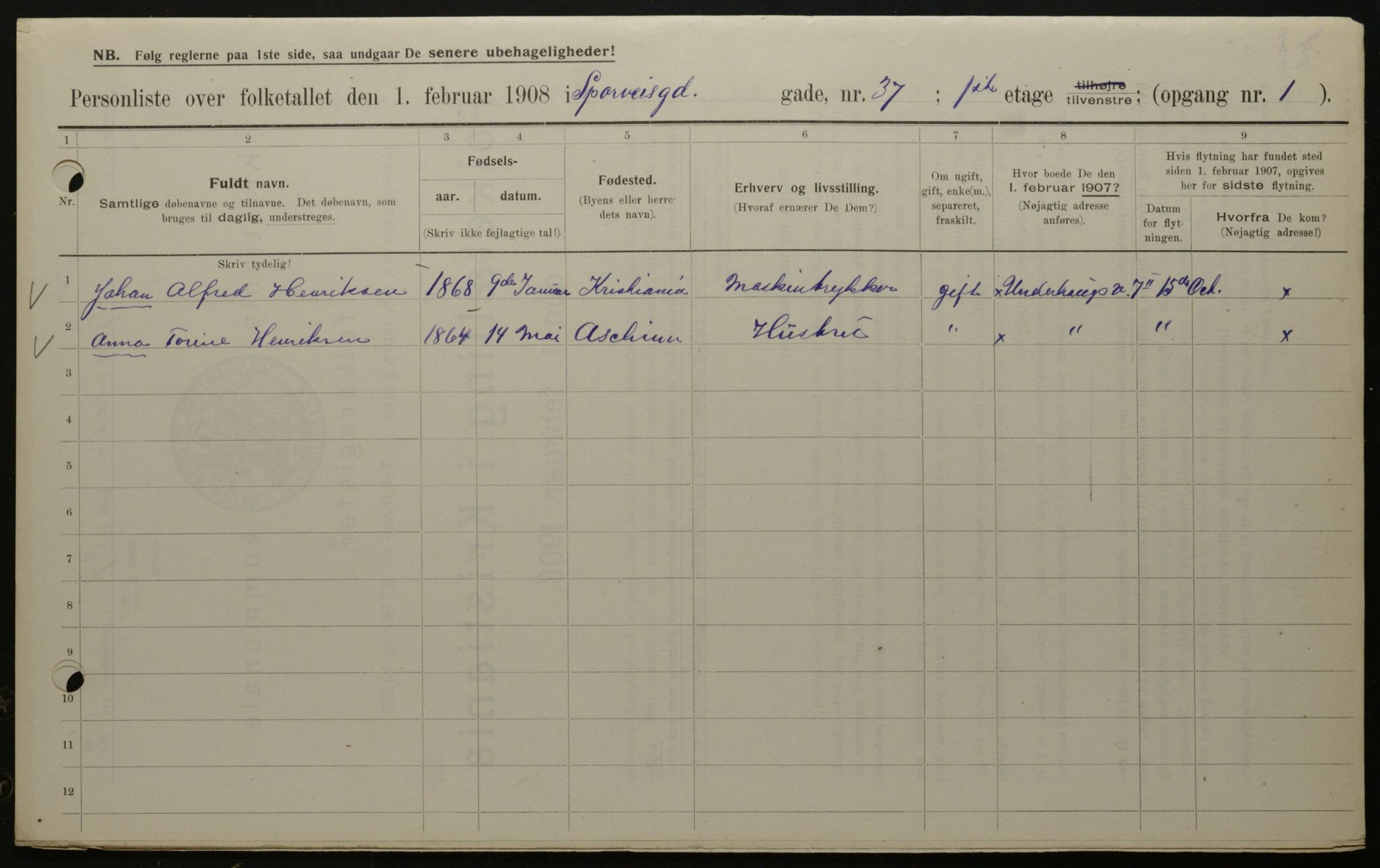 OBA, Municipal Census 1908 for Kristiania, 1908, p. 90555