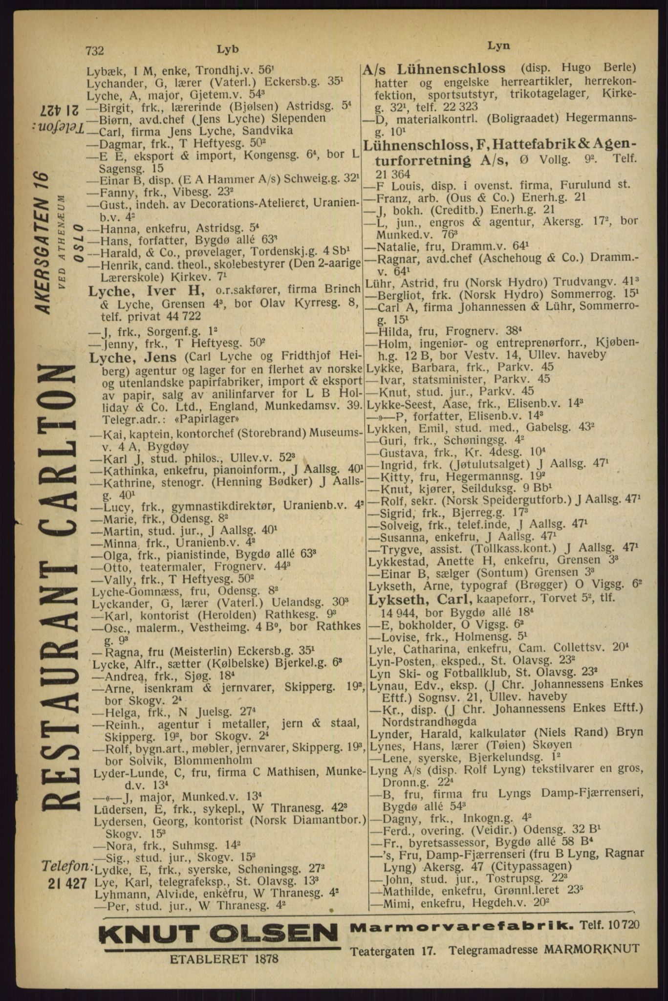 Kristiania/Oslo adressebok, PUBL/-, 1927, p. 732