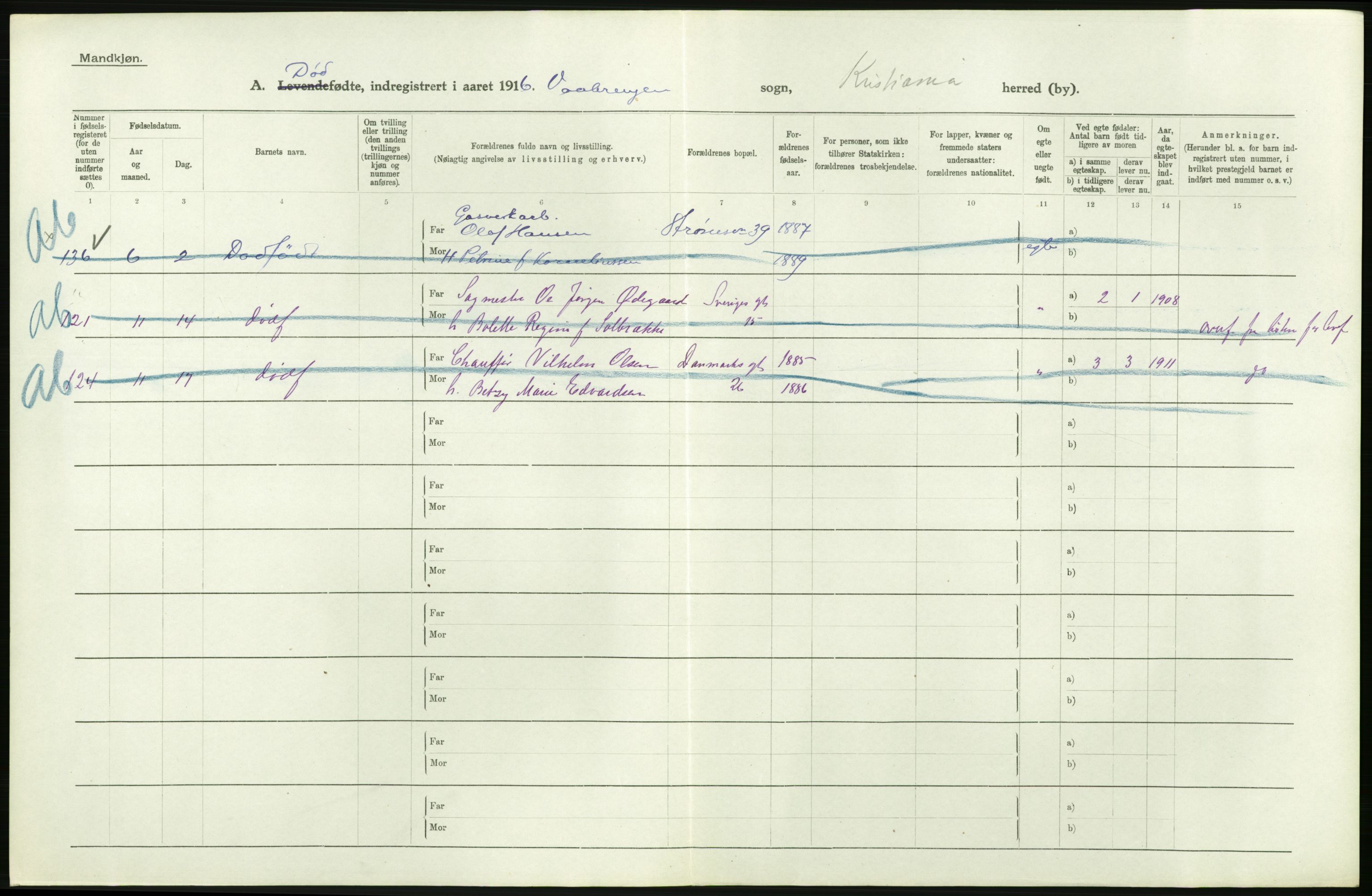 Statistisk sentralbyrå, Sosiodemografiske emner, Befolkning, RA/S-2228/D/Df/Dfb/Dfbf/L0010: Kristiania: Døde, dødfødte., 1916, p. 612