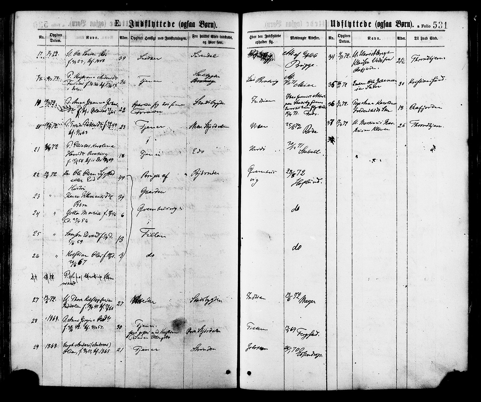 Ministerialprotokoller, klokkerbøker og fødselsregistre - Sør-Trøndelag, AV/SAT-A-1456/634/L0532: Parish register (official) no. 634A08, 1871-1881, p. 531