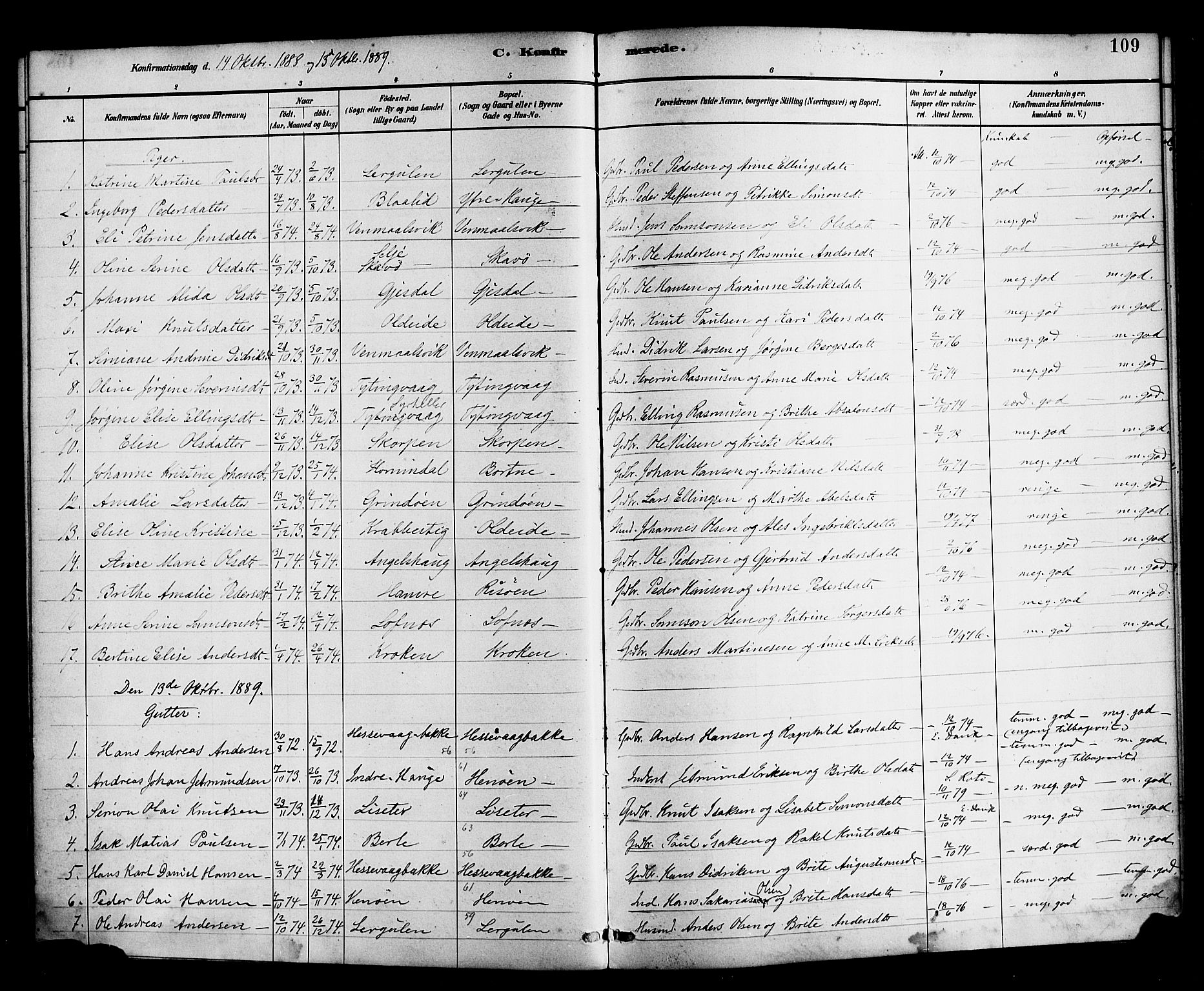 Davik sokneprestembete, AV/SAB-A-79701/H/Haa/Haad/L0001: Parish register (official) no. D 1, 1882-1900, p. 109