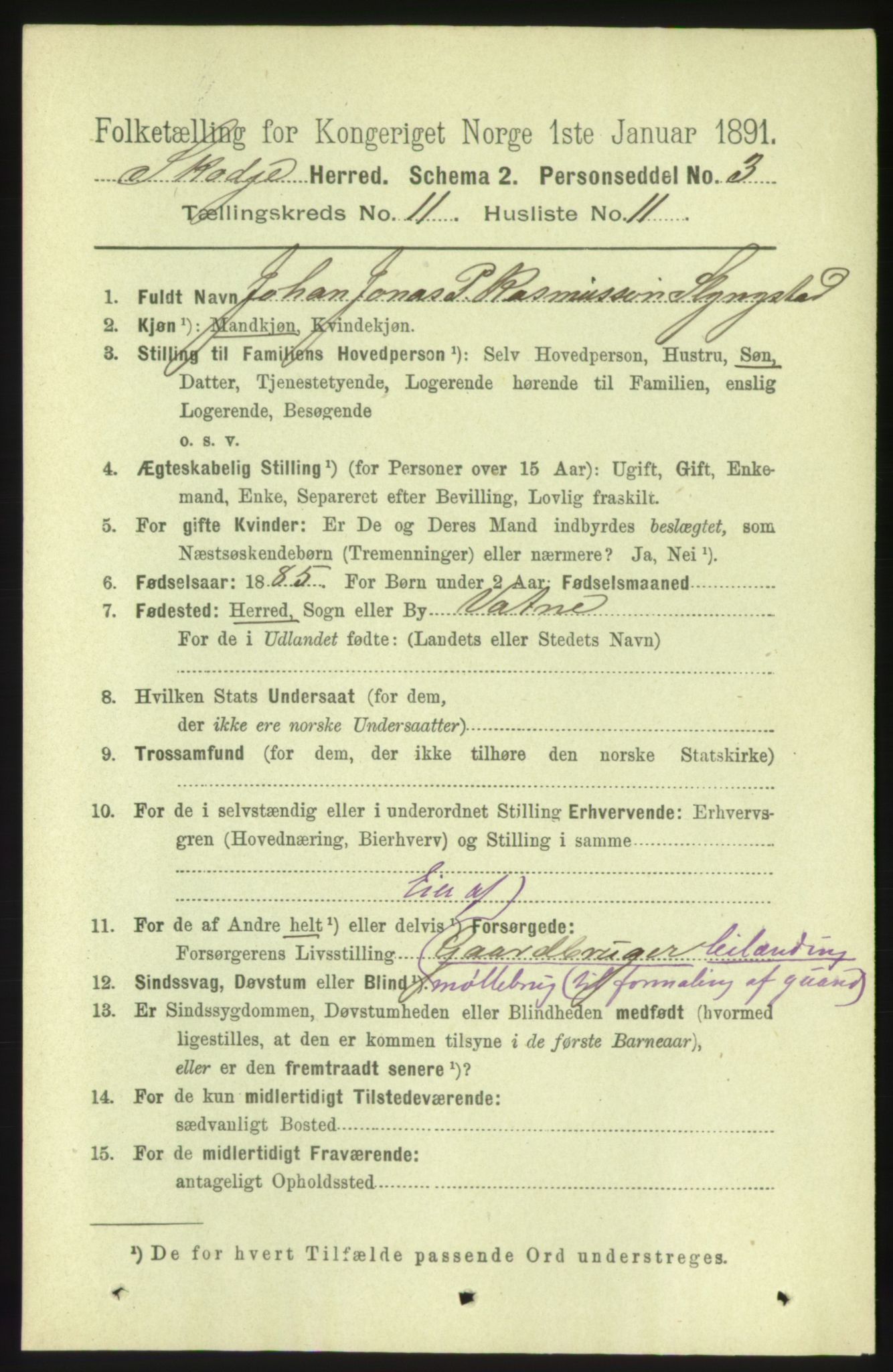 RA, 1891 census for 1529 Skodje, 1891, p. 2287