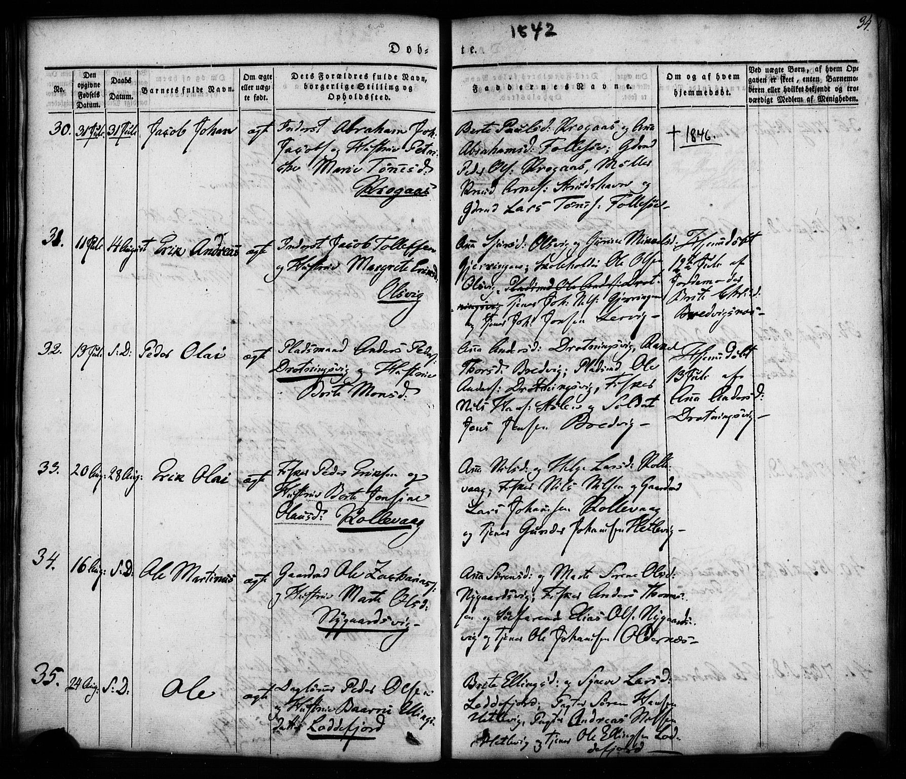 Askøy Sokneprestembete, AV/SAB-A-74101/H/Ha/Haa/Haaa/L0005: Parish register (official) no. A 5, 1836-1852, p. 34