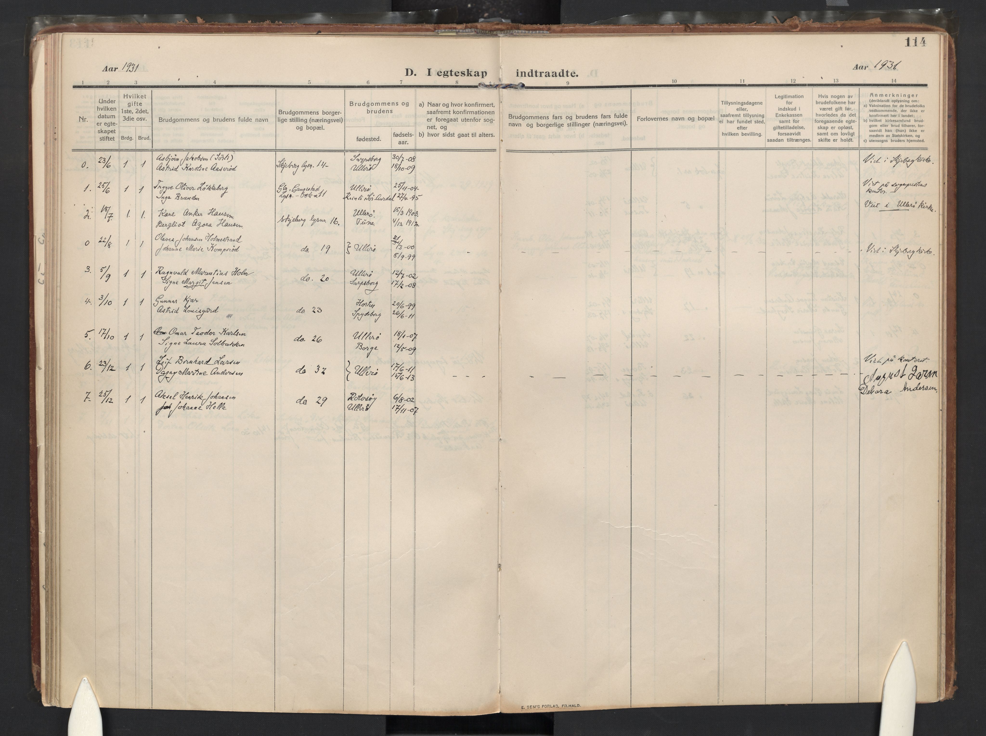 Skjeberg prestekontor Kirkebøker, AV/SAO-A-10923/F/Fb/L0003: Parish register (official) no. II 3, 1911-1938, p. 114