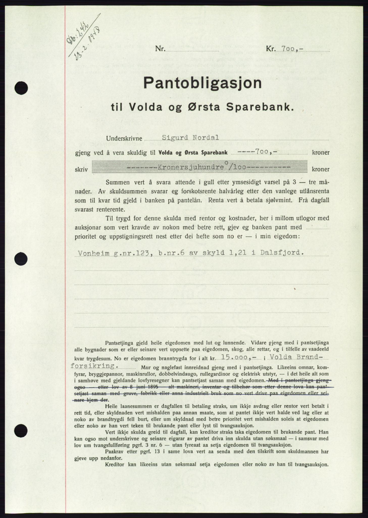 Søre Sunnmøre sorenskriveri, AV/SAT-A-4122/1/2/2C/L0115: Mortgage book no. 3B, 1947-1948, Diary no: : 242/1948