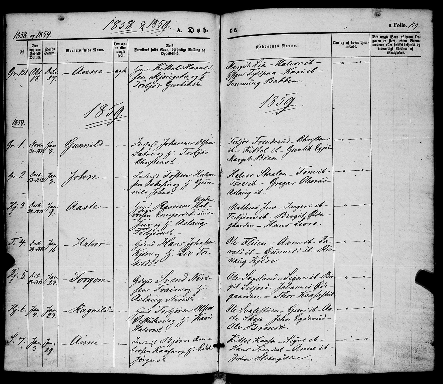 Hjartdal kirkebøker, SAKO/A-270/F/Fa/L0008: Parish register (official) no. I 8, 1844-1859, p. 139