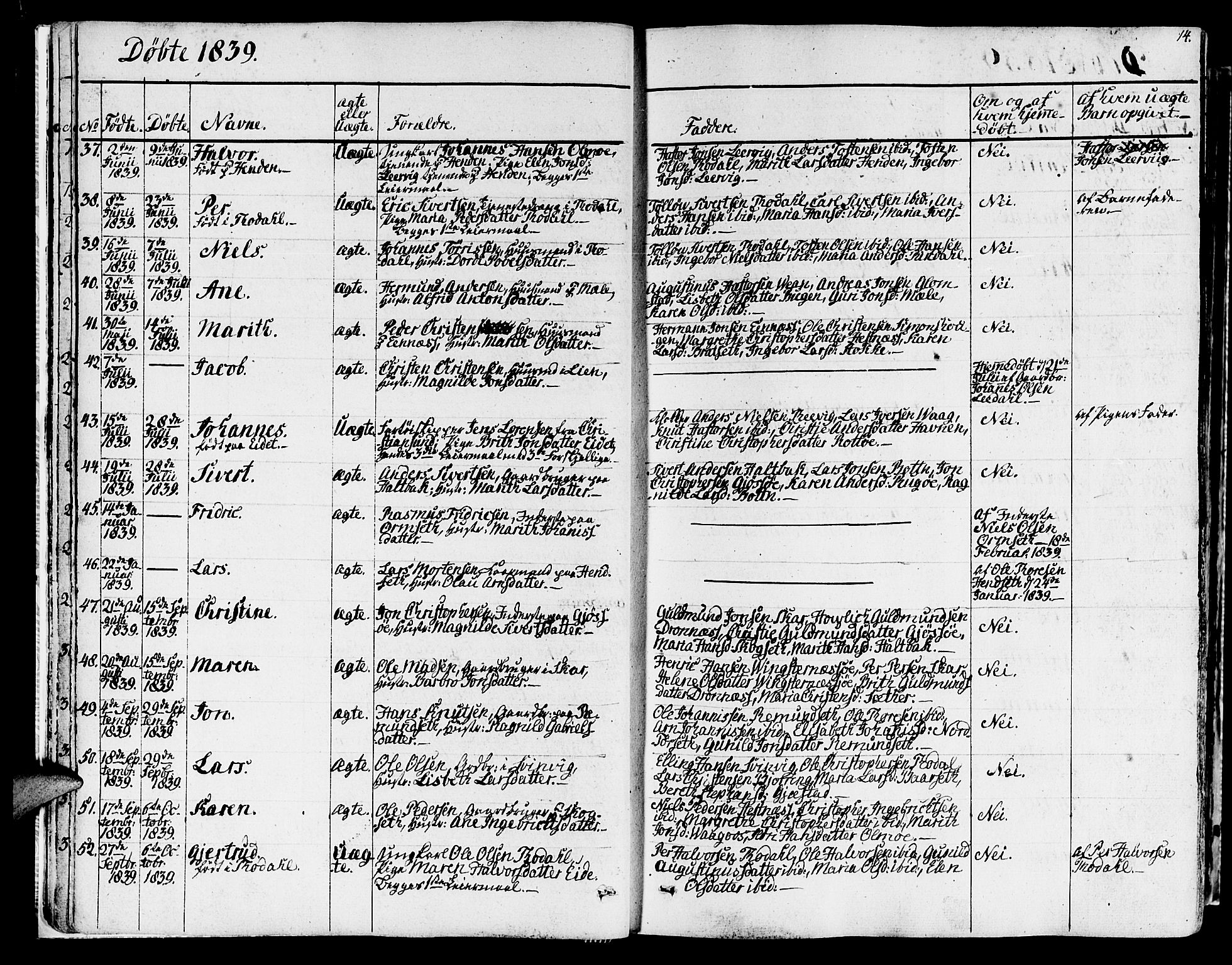 Ministerialprotokoller, klokkerbøker og fødselsregistre - Møre og Romsdal, AV/SAT-A-1454/578/L0904: Parish register (official) no. 578A03, 1836-1858, p. 14