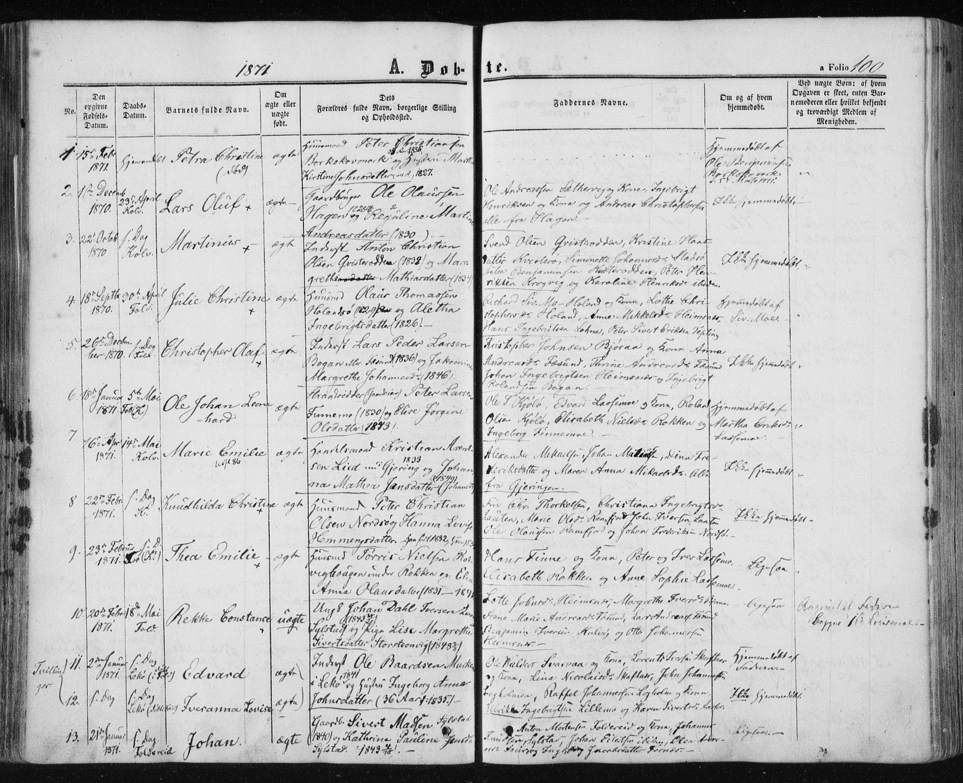Ministerialprotokoller, klokkerbøker og fødselsregistre - Nord-Trøndelag, SAT/A-1458/780/L0641: Parish register (official) no. 780A06, 1857-1874, p. 100