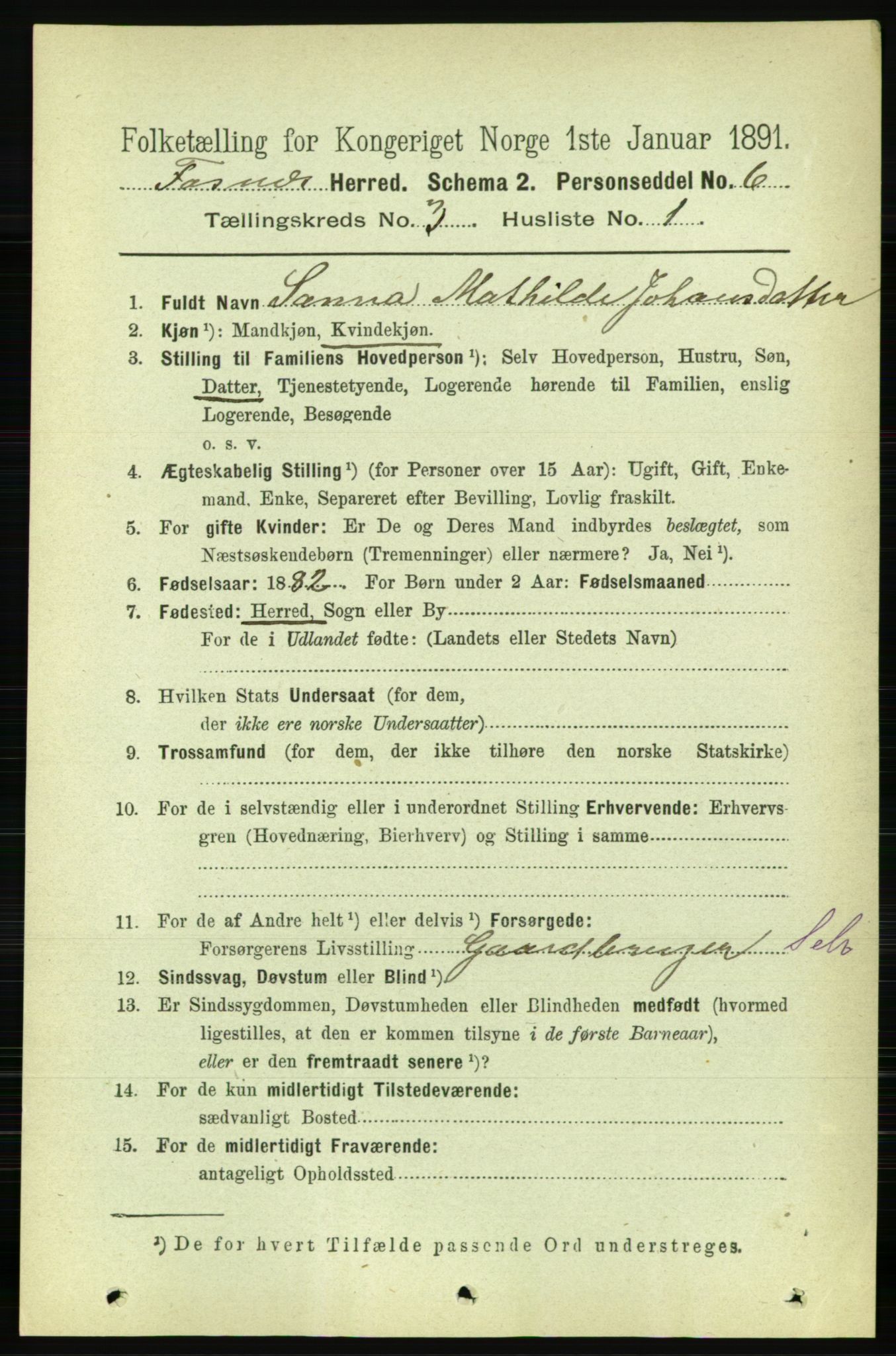 RA, 1891 census for 1748 Fosnes, 1891, p. 706