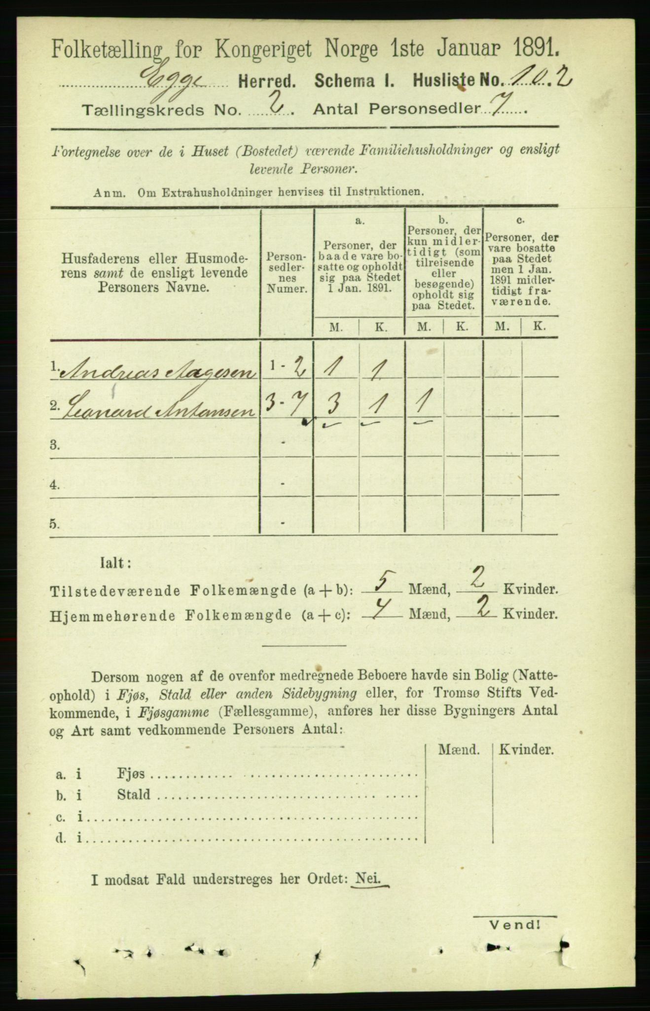 RA, 1891 census for 1733 Egge, 1891, p. 381