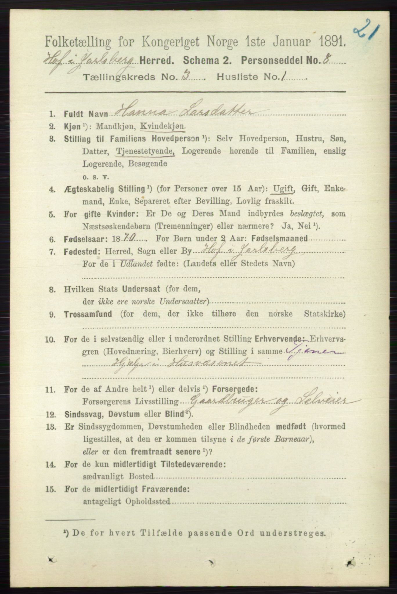 RA, 1891 census for 0714 Hof, 1891, p. 888