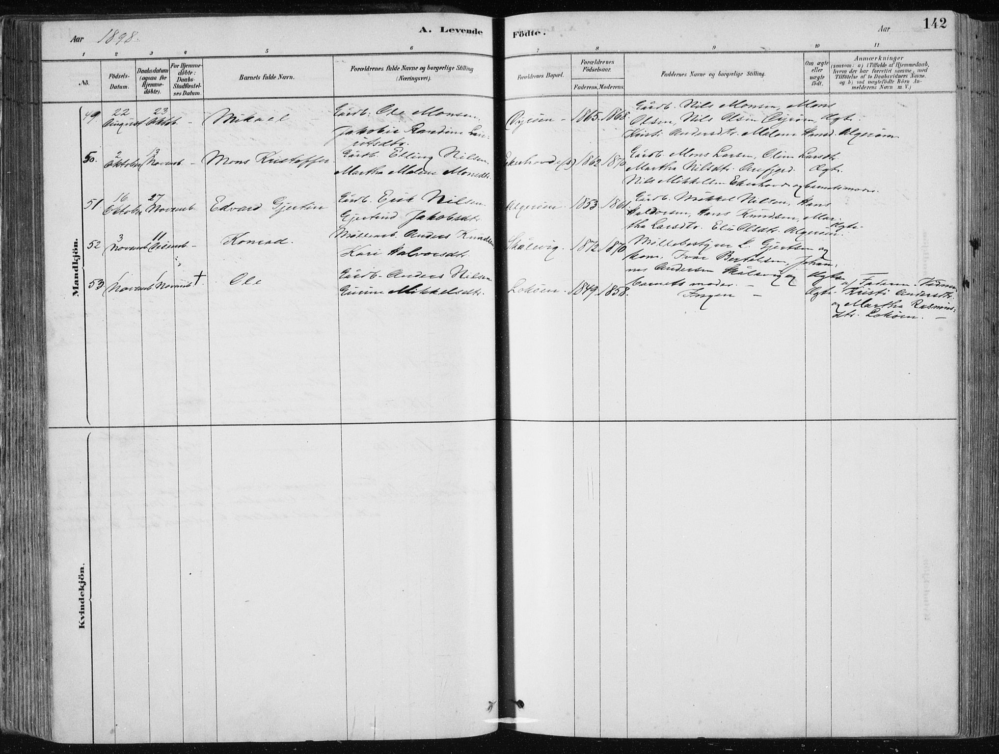 Fjell sokneprestembete, AV/SAB-A-75301/H/Haa: Parish register (official) no. A  8, 1878-1898, p. 142