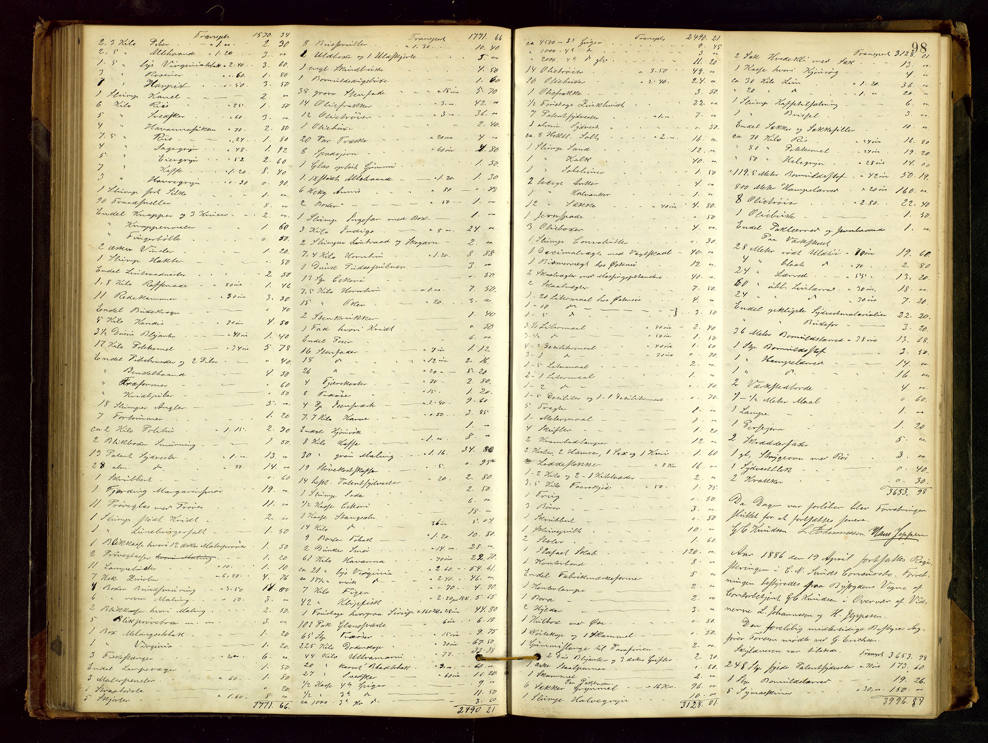 Haugesund tingrett, AV/SAST-A-101415/01/IV/IVB/L0002: Skifteregistreringsprotokoll, med register, 1879-1898, p. 97b-98a